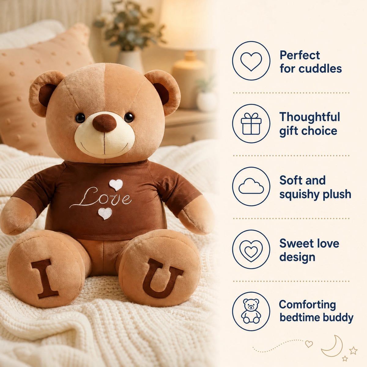 Teddy Bear Plush with Love T-Shirt and I U Paw Print - Bénéfices produit
