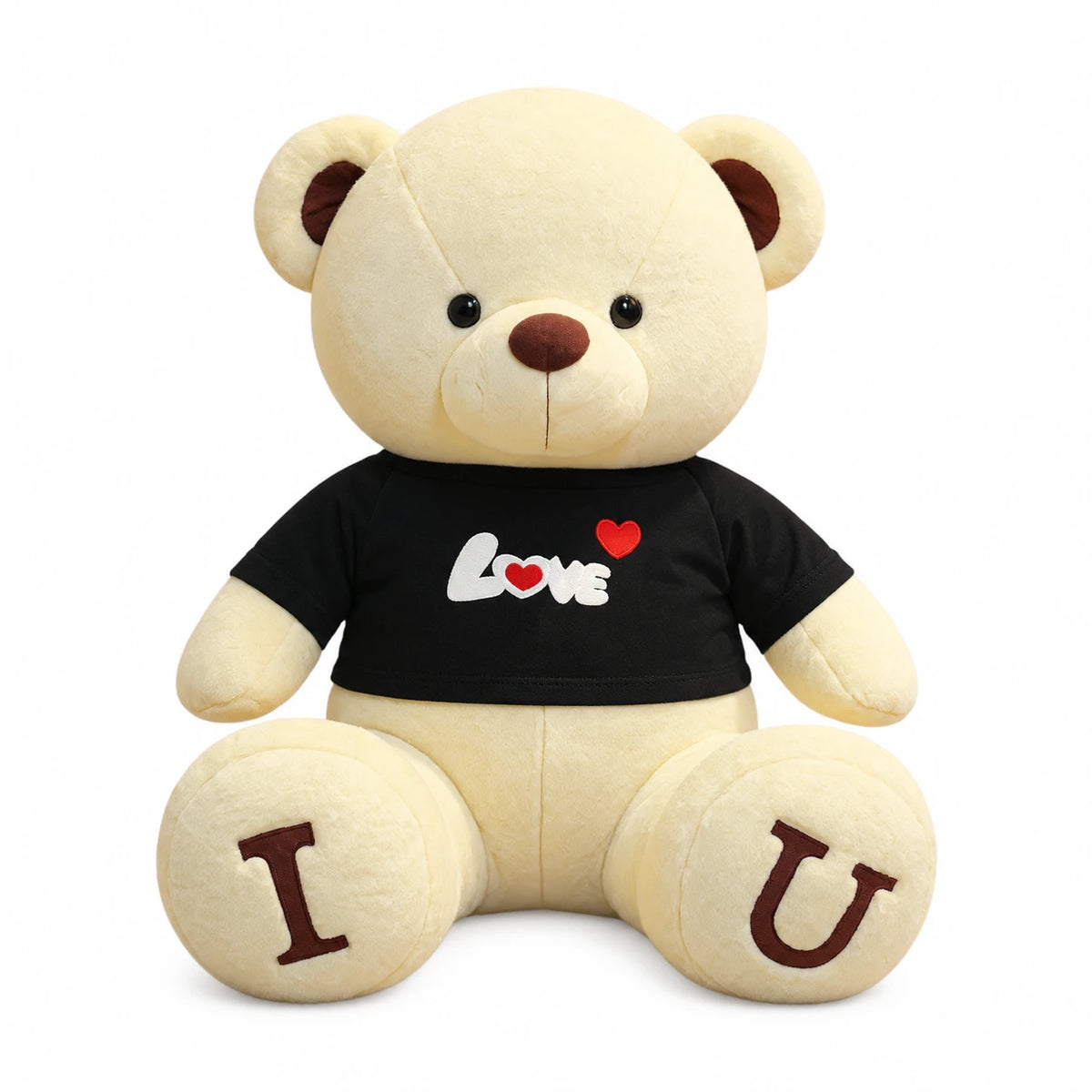 Teddy Bear Plush with Love T-Shirt and I U Paw Print - Black / 39.5in / 100cm · Black / 31.5in / 80cm