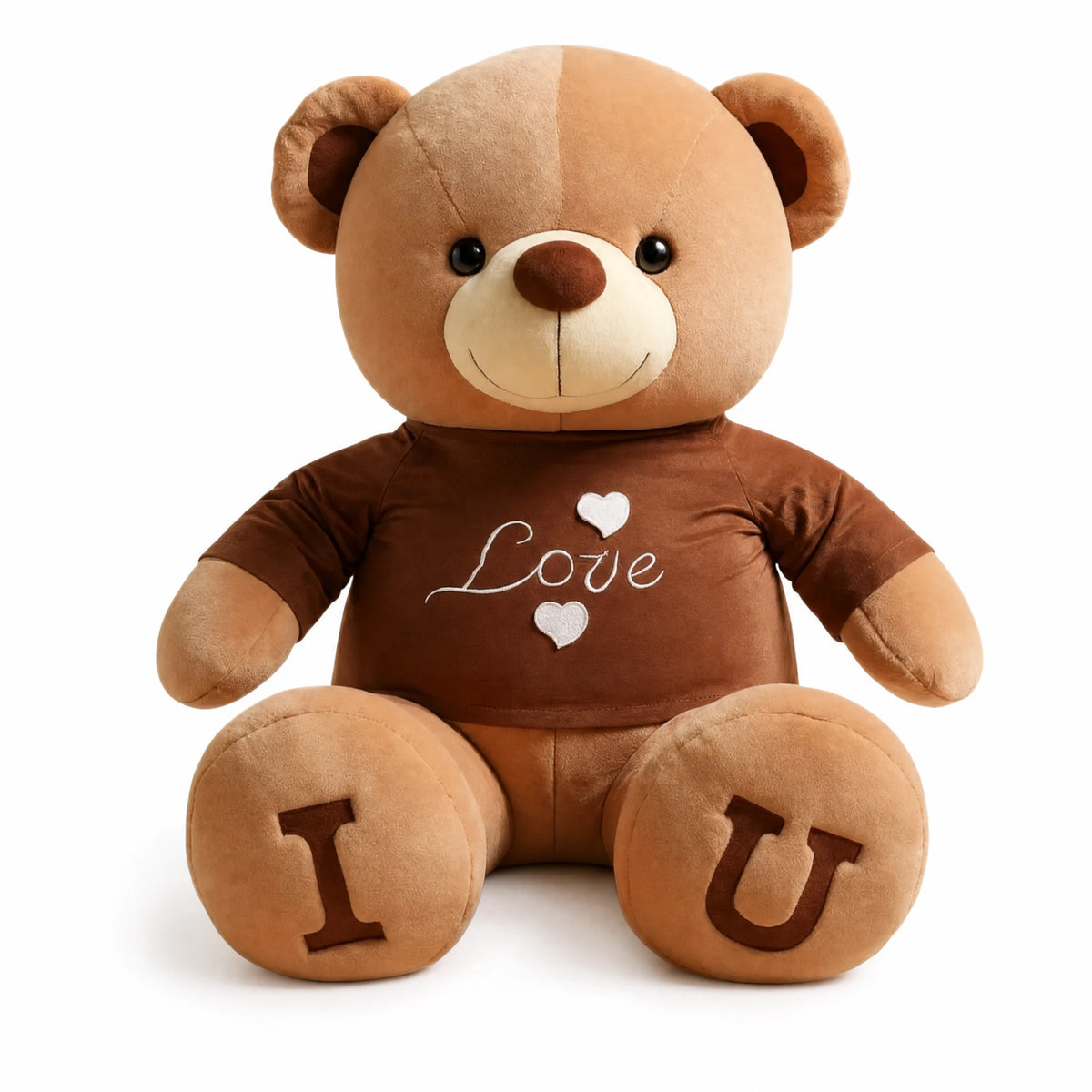 Teddy Bear Plush with Love T-Shirt and I U Paw Print - Fond blanc