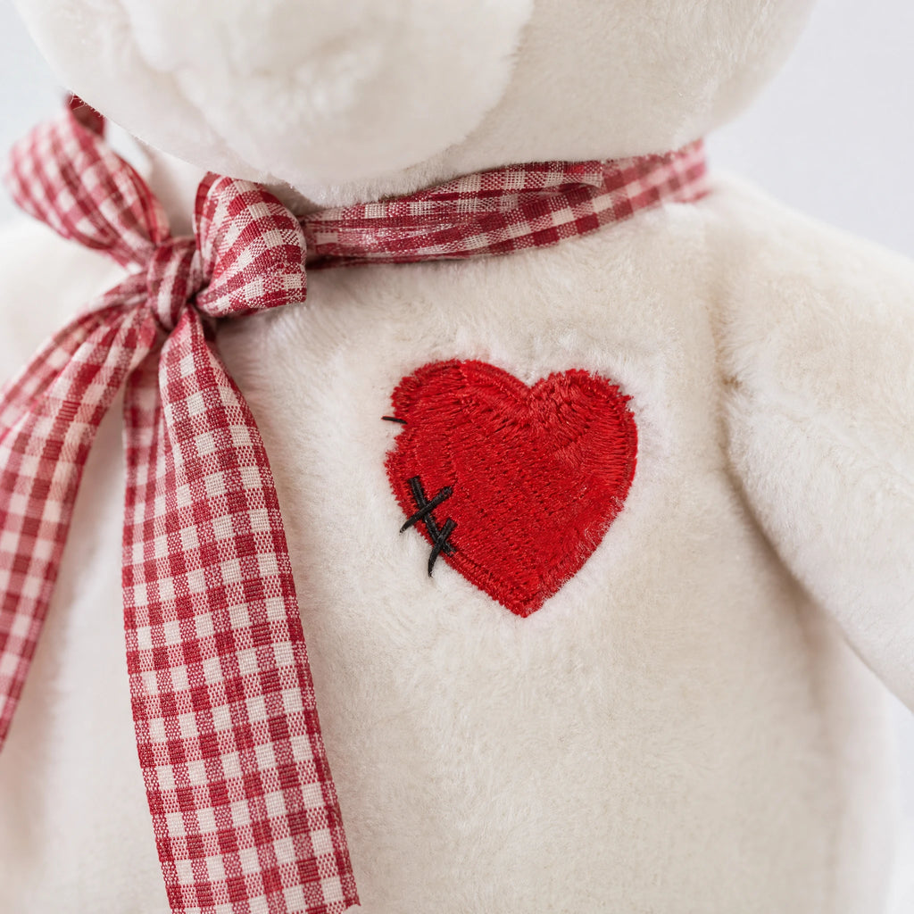 Teddy Bear Plush with Red Heart and Gingham Ribbon - Détail matière