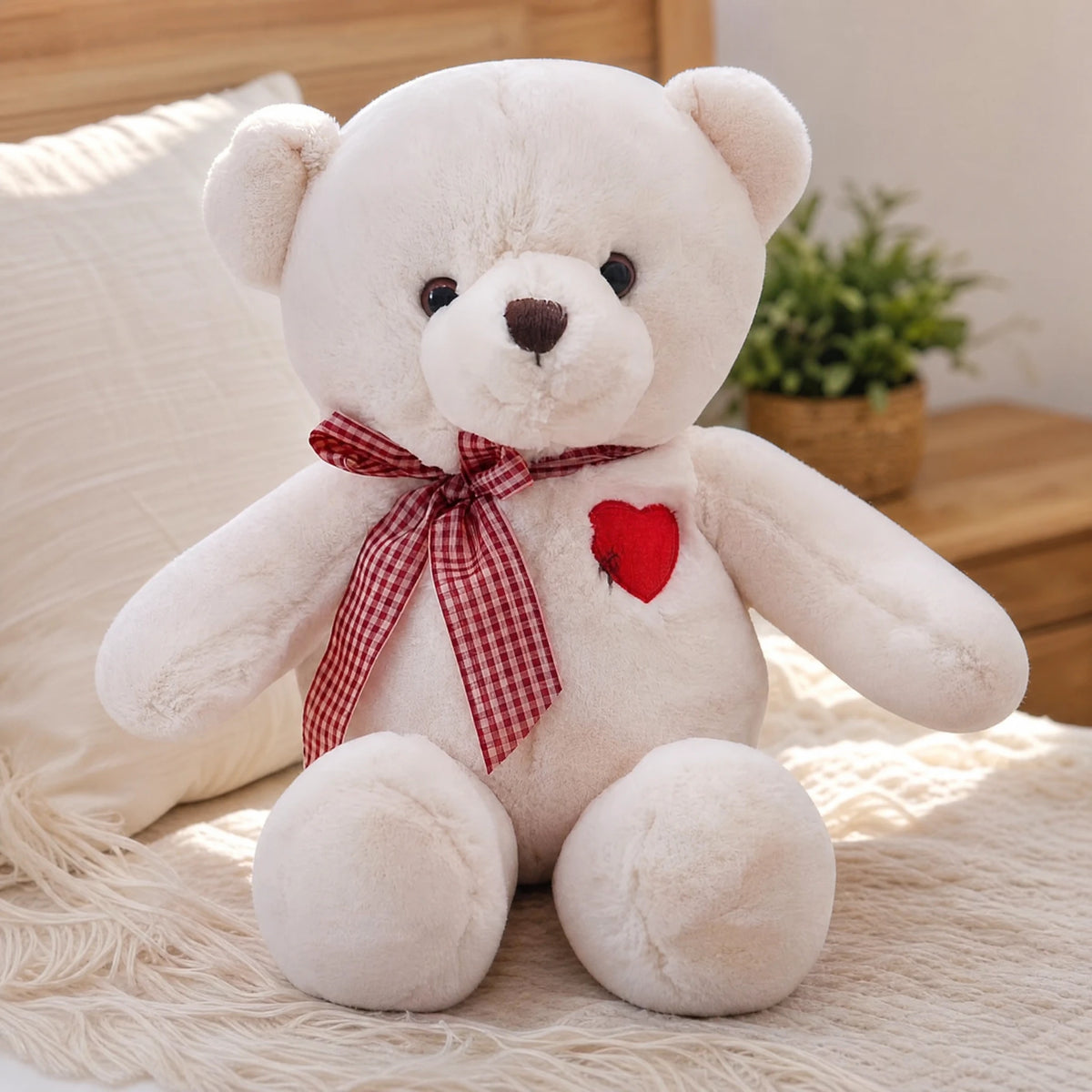 Teddy Bear Plush with Red Heart and Gingham Ribbon - Utilisation du produit