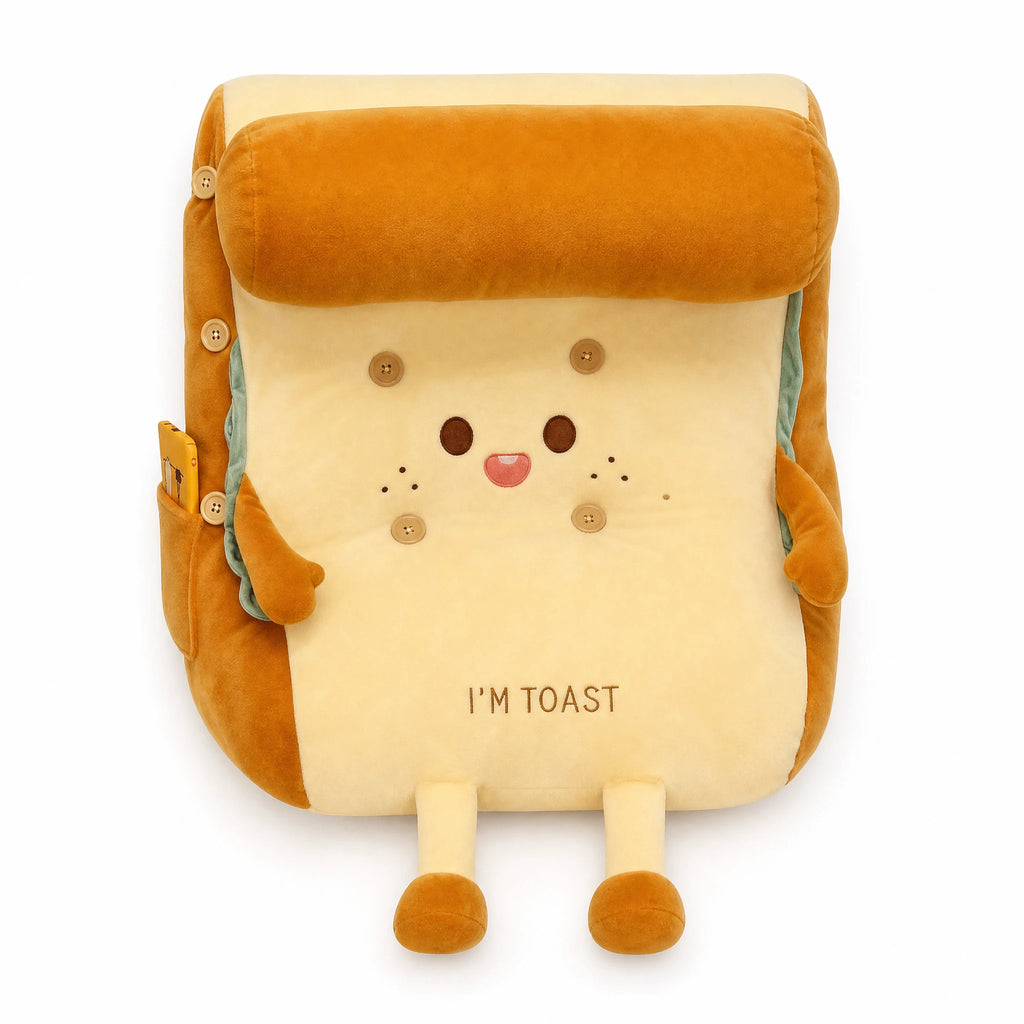 Toast Plush Pillow with Back Support and Removable Cover - Fond blanc