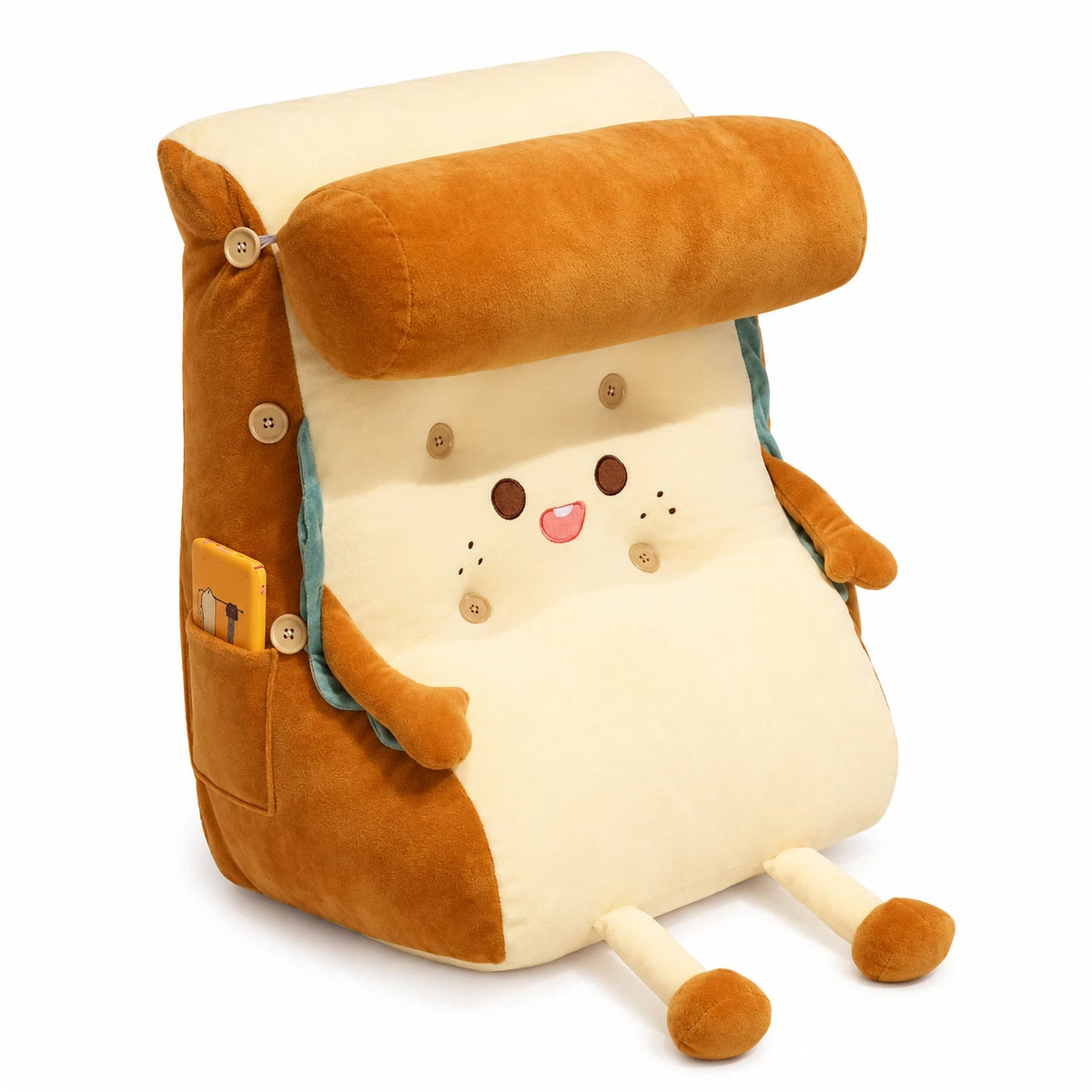 Toast Plush Pillow with Back Support and Removable Cover - Laughing