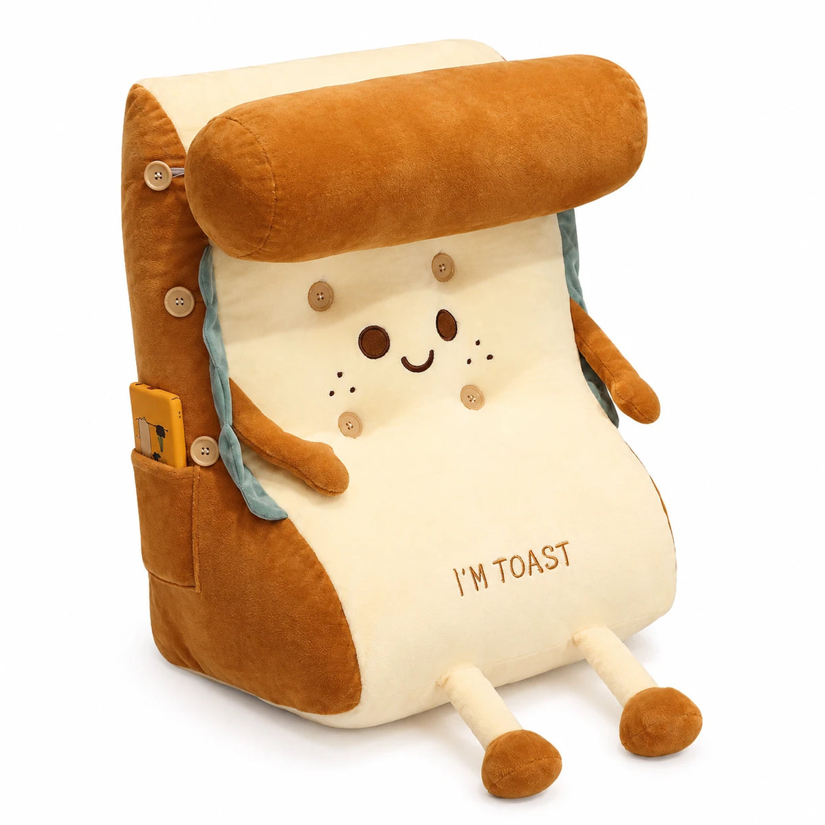 Toast Plush Pillow with Back Support and Removable Cover - Smile