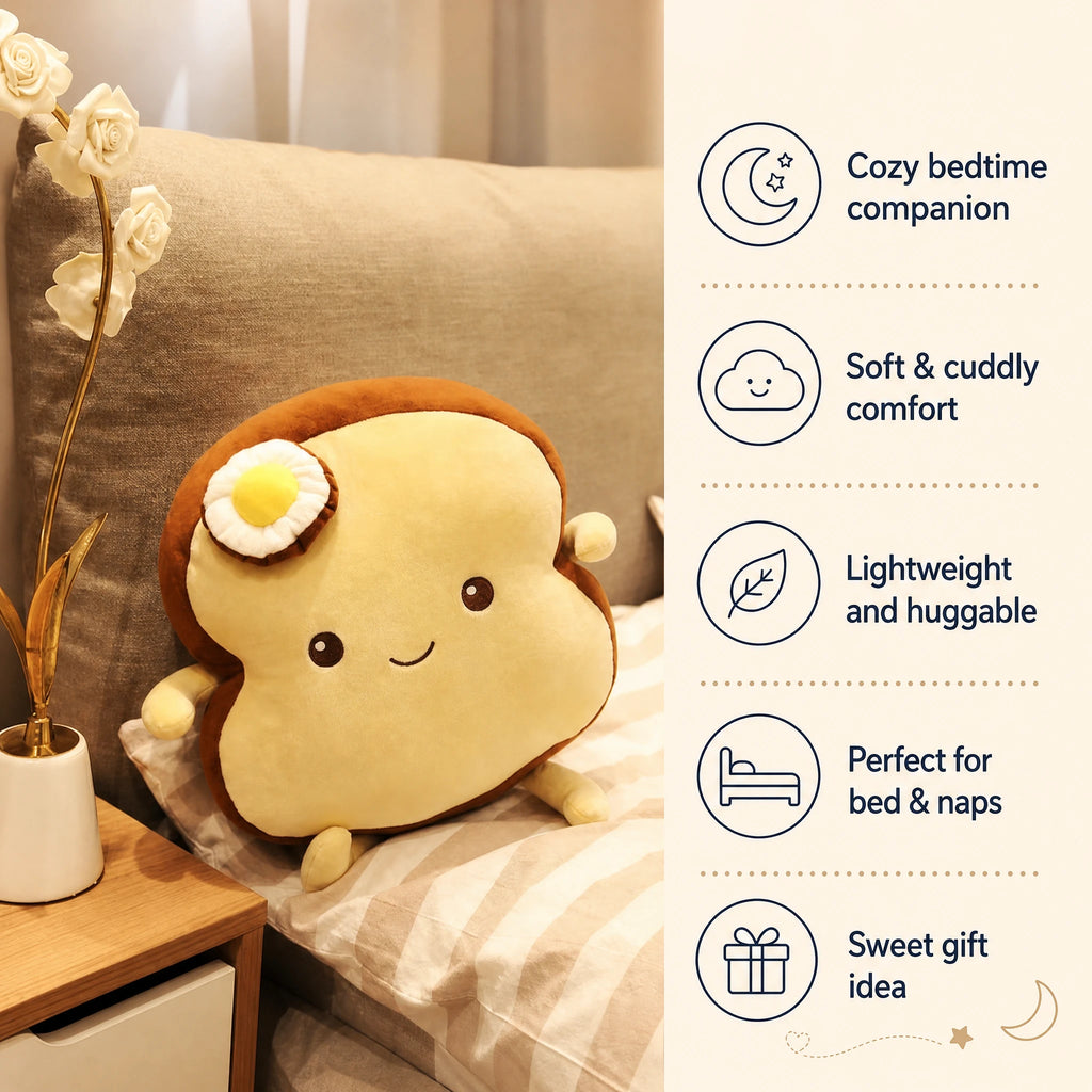 Toast Plush Pillow with Fried Egg Character Design - Bénéfices produit