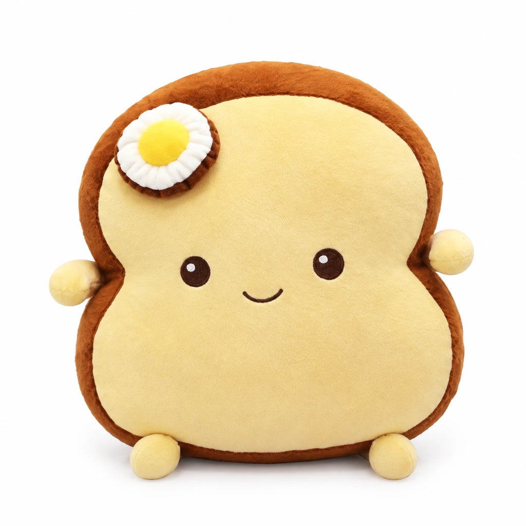 Toast Plush Pillow with Fried Egg Character Design - Brown Slice / 10in / 25cm … (3 tailles)