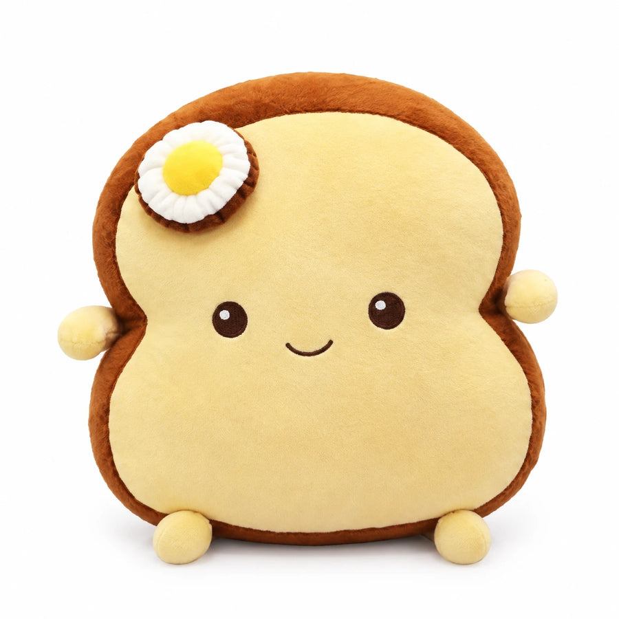 Toast Plush Pillow with Fried Egg Character Design - Brown Slice / 10in / 25cm … (3 tailles)