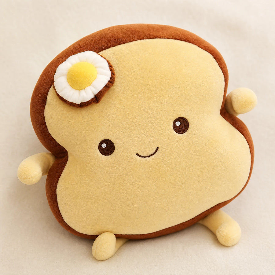 Toast Plush Pillow with Fried Egg Character Design - Détail matière