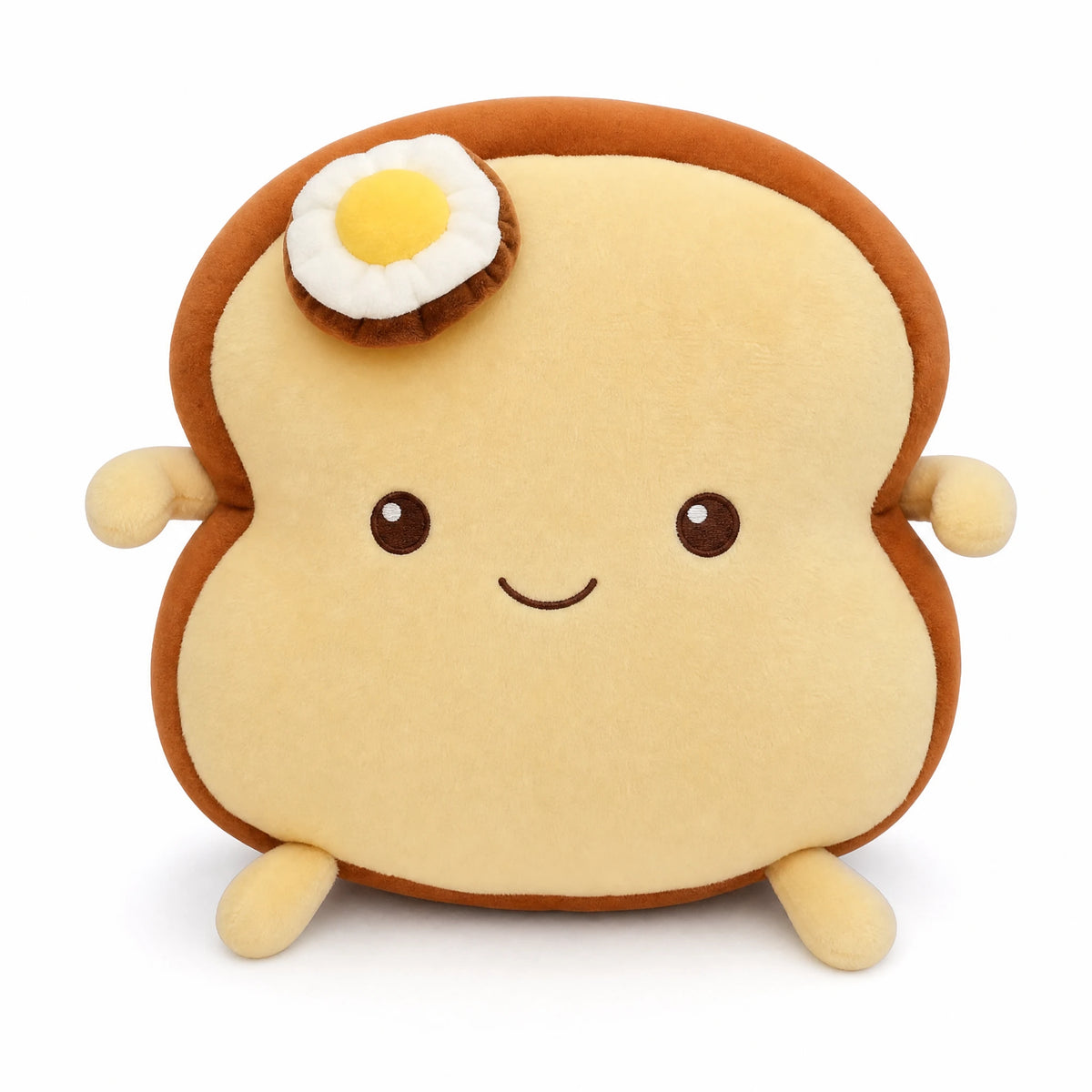 Toast Plush Pillow with Fried Egg Character Design - Fond blanc
