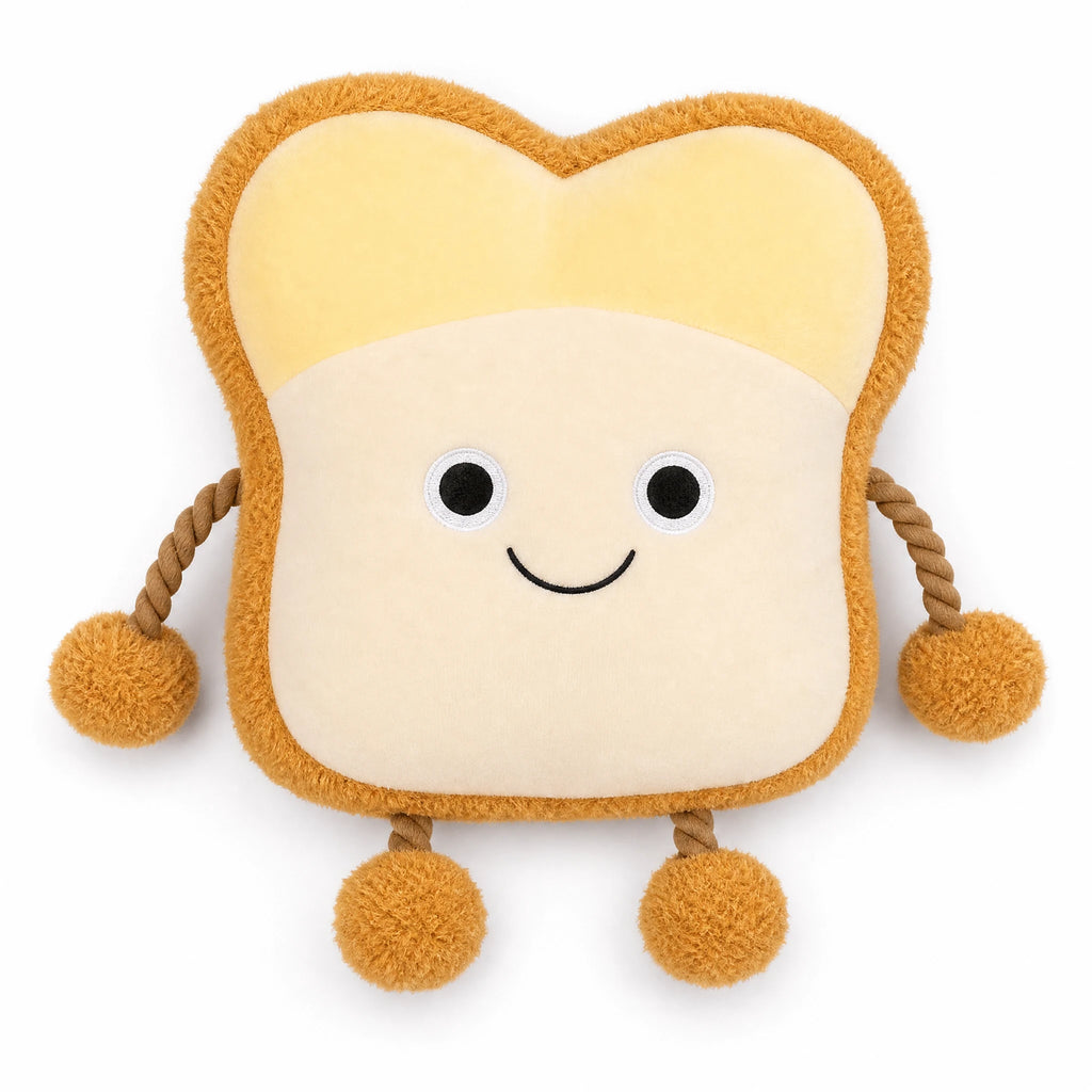 Toast Plush Pillow with Happy and Sad Face Designs - Fond blanc
