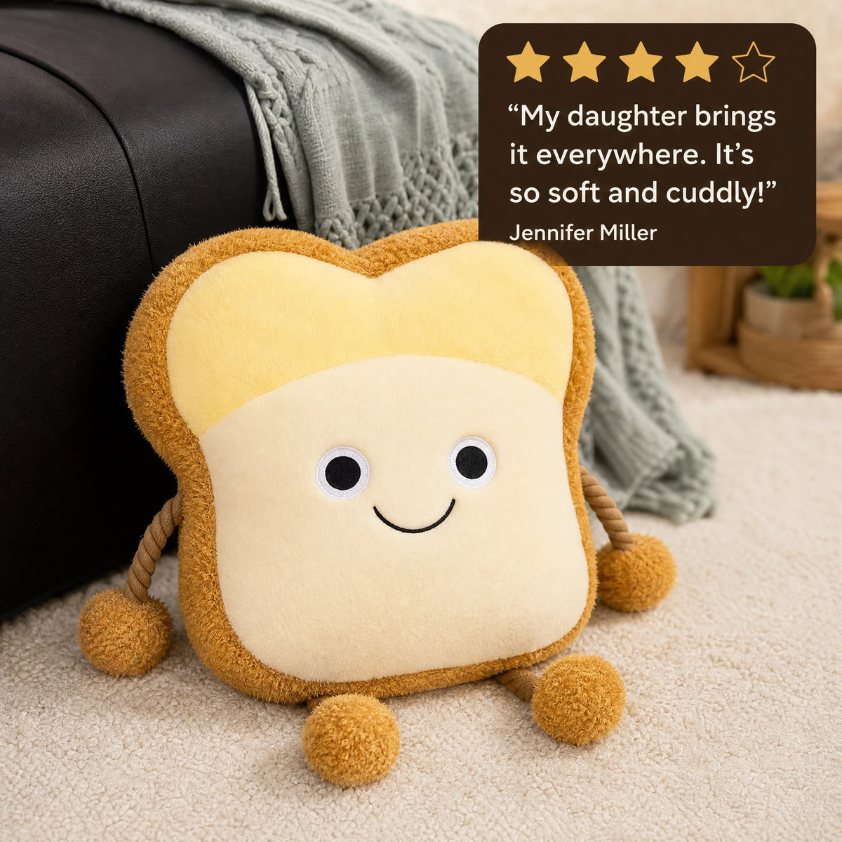 Toast Plush Pillow with Happy and Sad Face Designs - Image témoignage