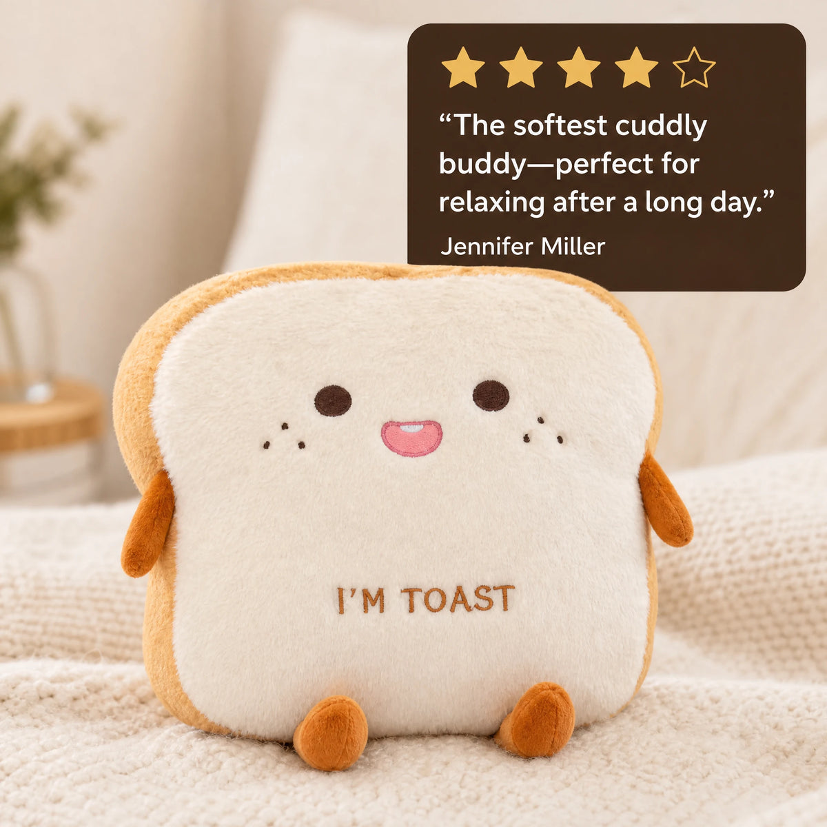 Toast Plush with Soft Fabric and Reversible Expressions - Image témoignage