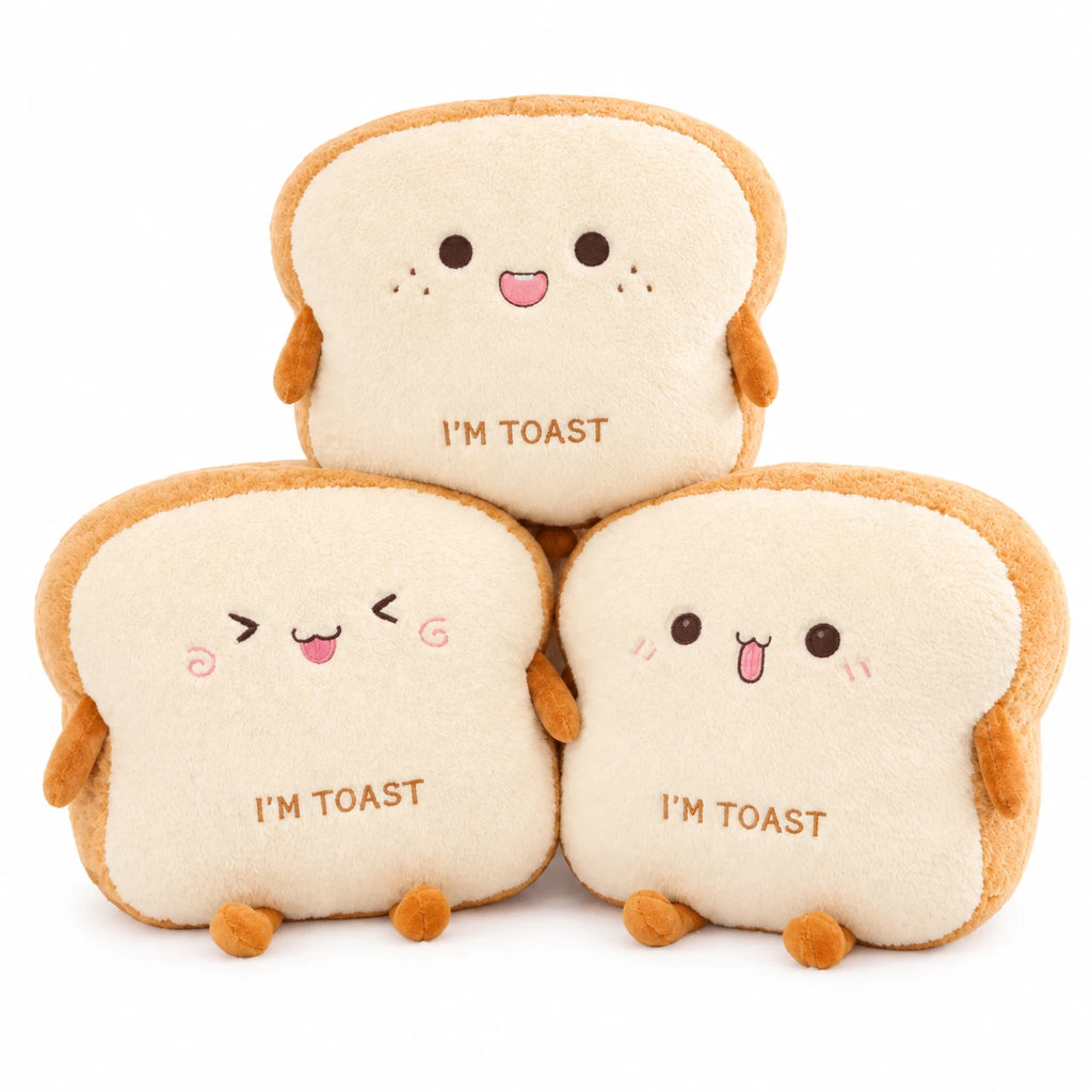 Toast Plush with Soft Fabric and Reversible Expressions - Set of 3