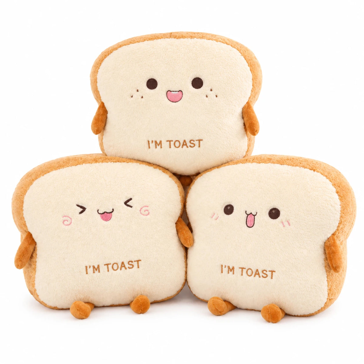 Toast Plush with Soft Fabric and Reversible Expressions - Set of 3
