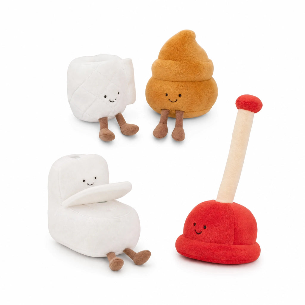 Toilet Plush Toy Collection with Smiling Characters - Fond blanc
