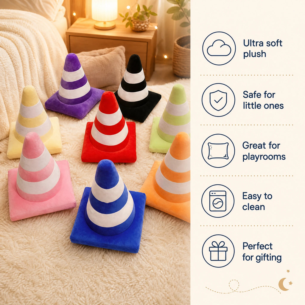 Traffic Cone Plush Pillow in Bright Striped Colors - Bénéfices produit