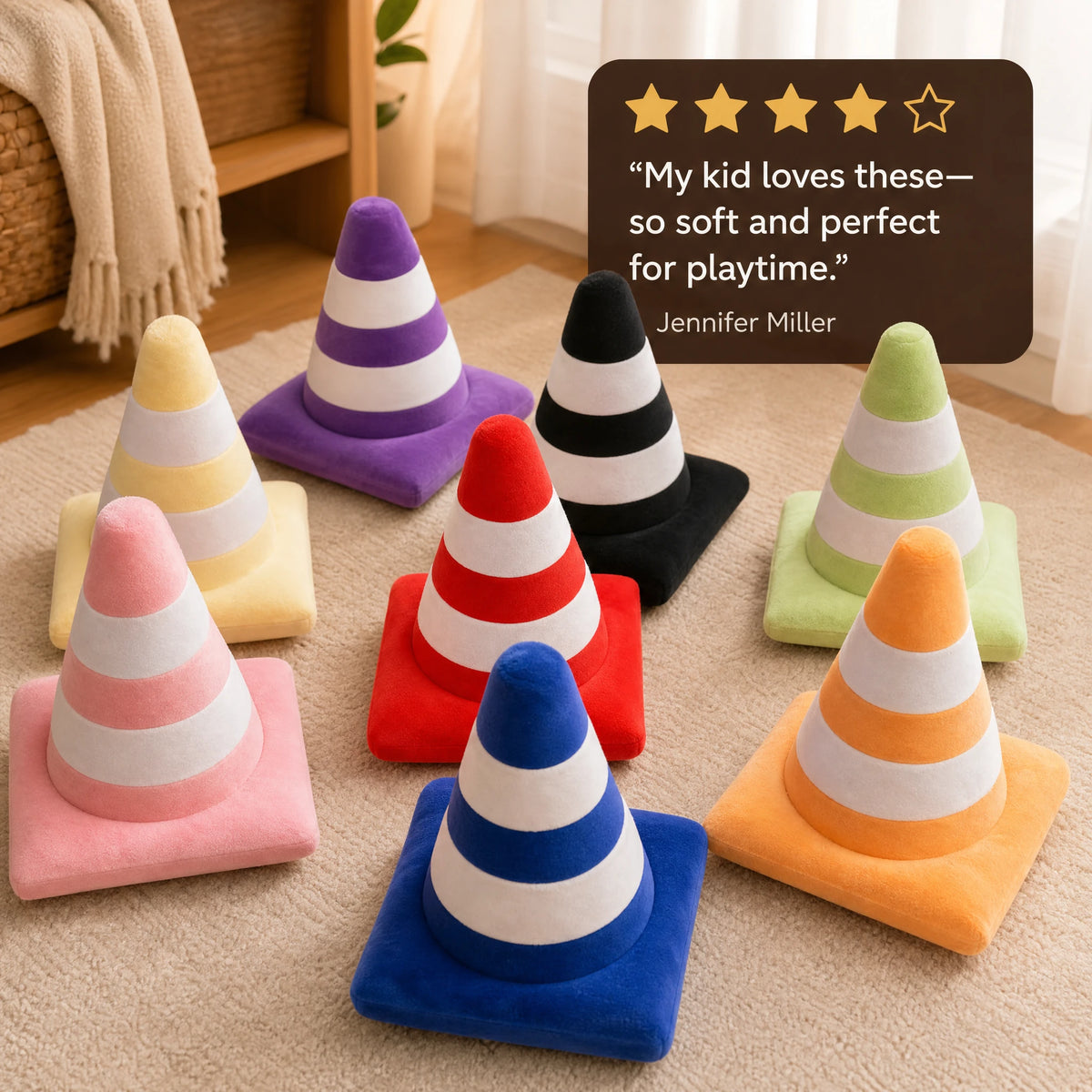 Traffic Cone Plush Pillow in Bright Striped Colors - Image témoignage