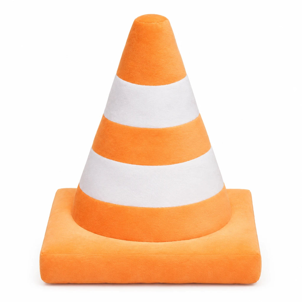 Traffic Cone Plush Pillow in Bright Striped Colors - Orange
