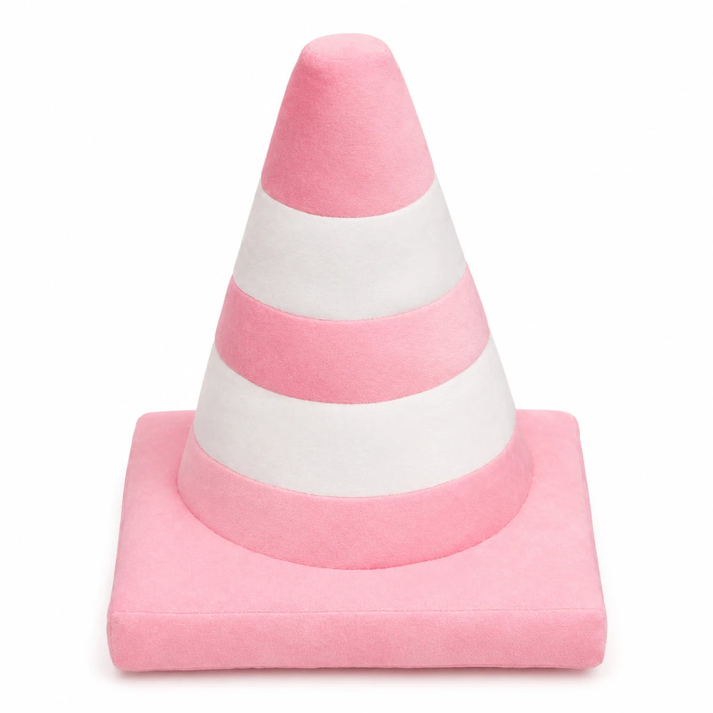 Traffic Cone Plush Pillow in Bright Striped Colors - Pink