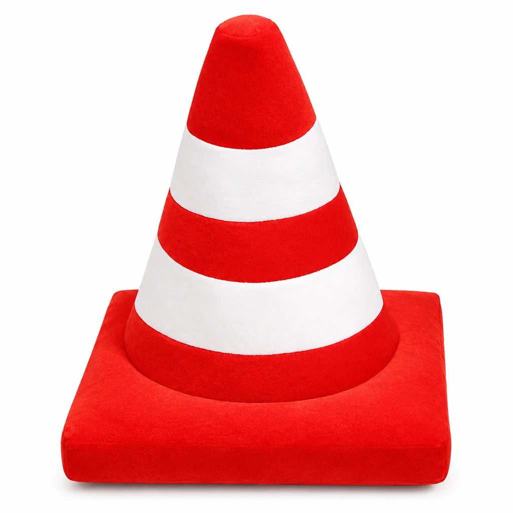 Traffic Cone Plush Pillow in Bright Striped Colors - Red