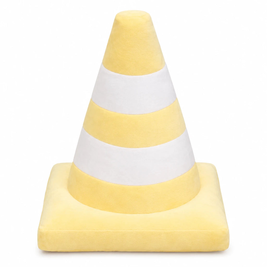 Traffic Cone Plush Pillow in Bright Striped Colors - Yellow