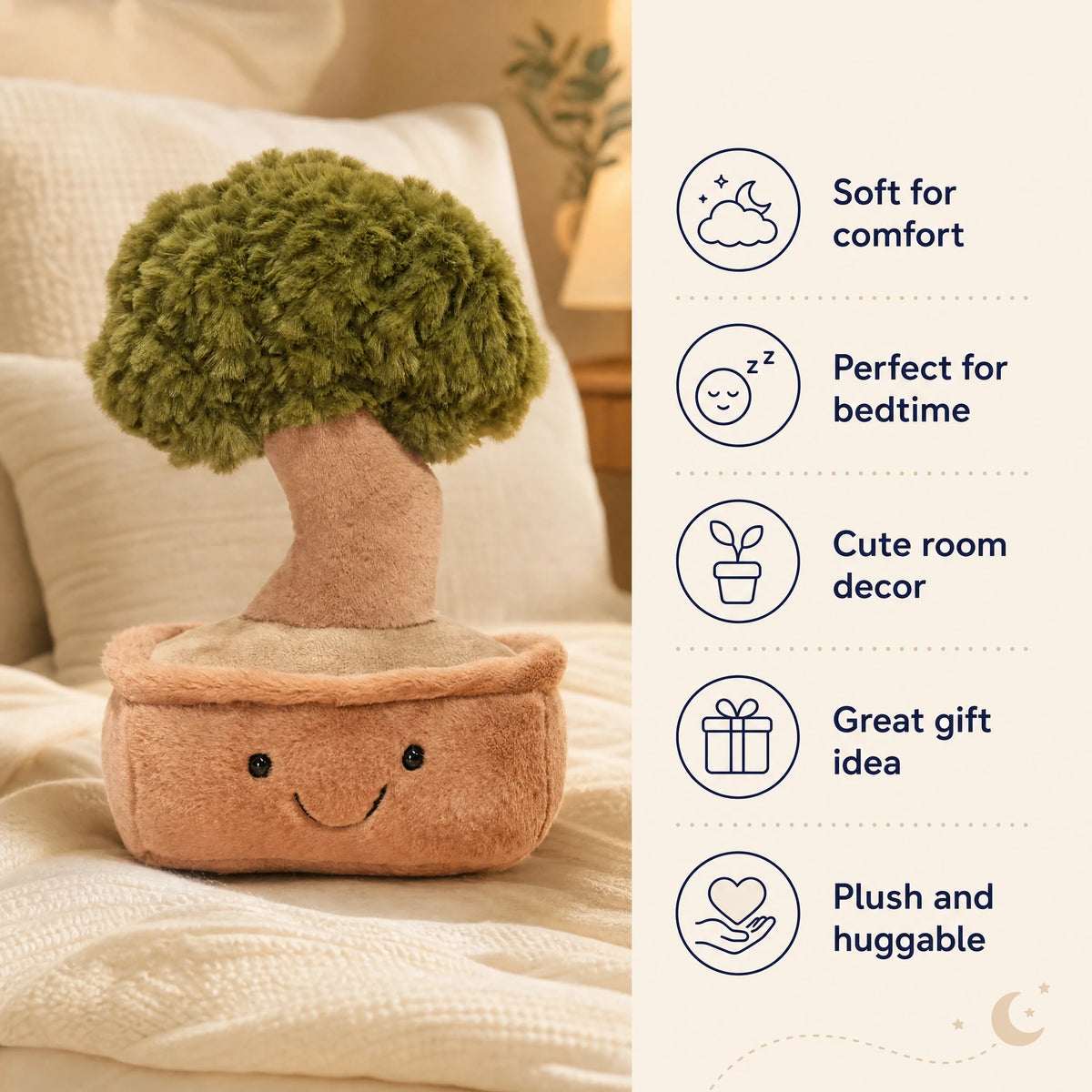Tree Plush Toy with Smiling Face and Fluffy Crown - Bénéfices produit