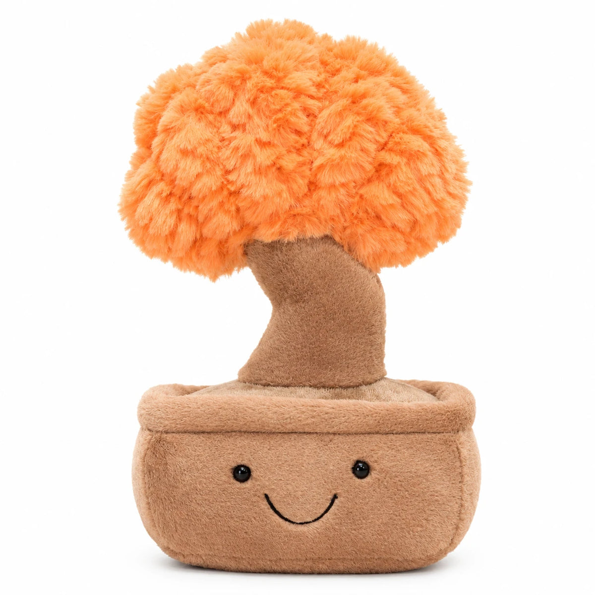 Tree Plush Toy with Smiling Face and Fluffy Crown - Orange