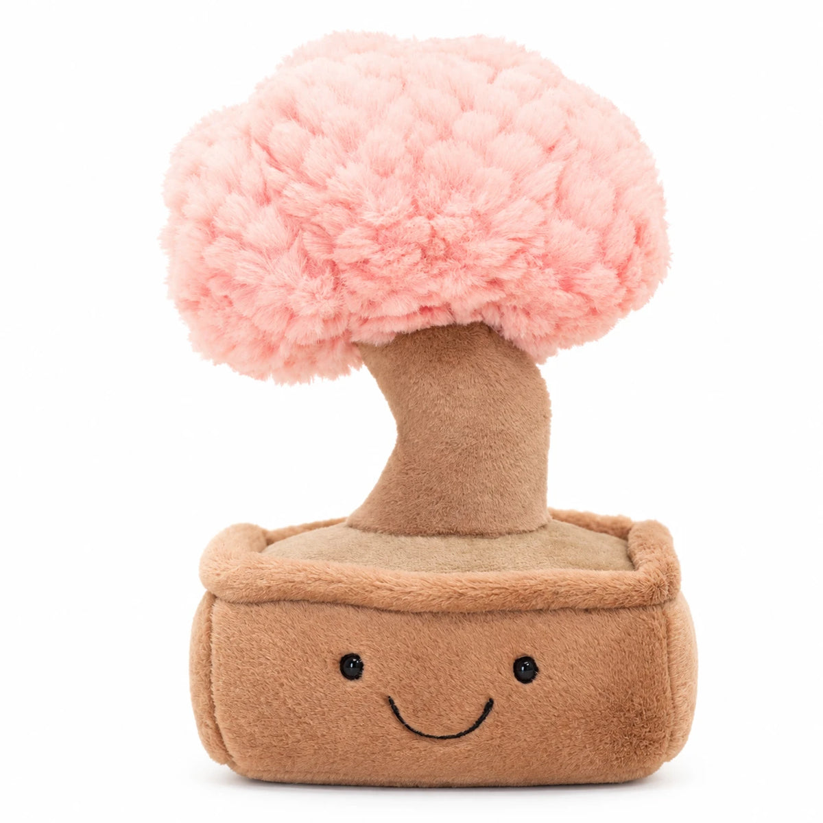 Tree Plush Toy with Smiling Face and Fluffy Crown - Pink