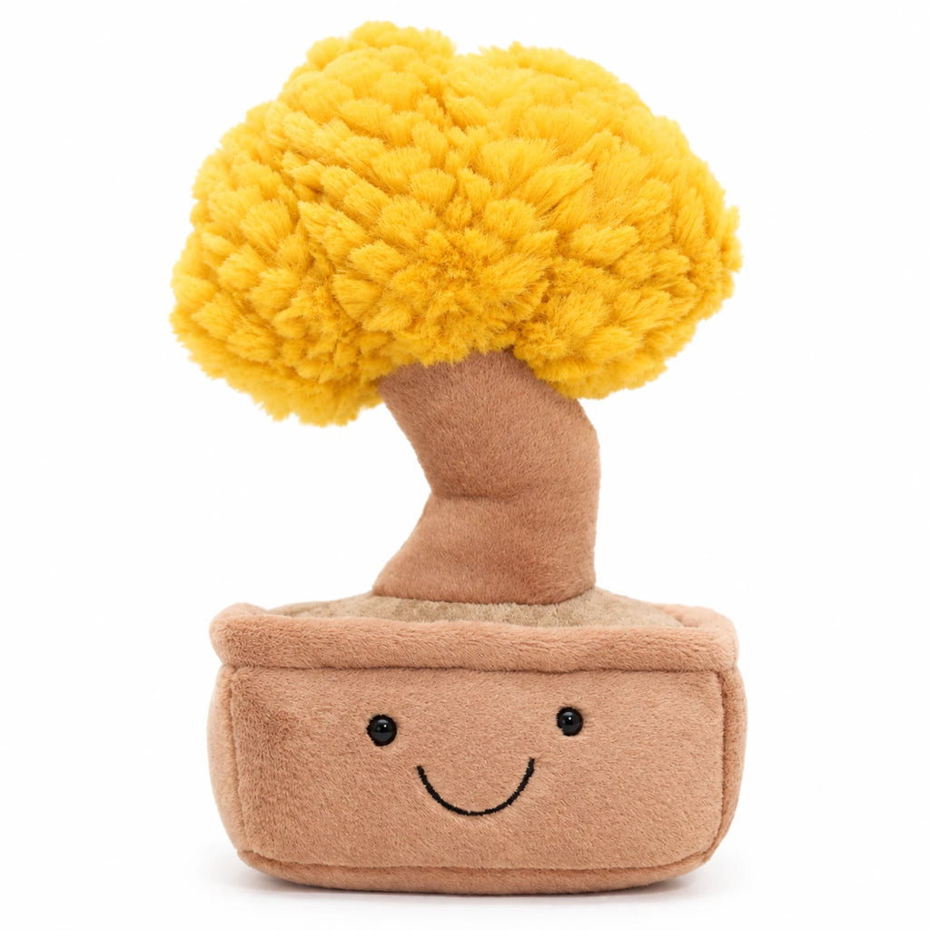 Tree Plush Toy with Smiling Face and Fluffy Crown - Yellow