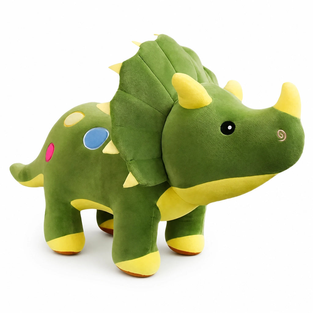 Triceratops Plush - Green Three-Horned Dinosaur - Fond blanc