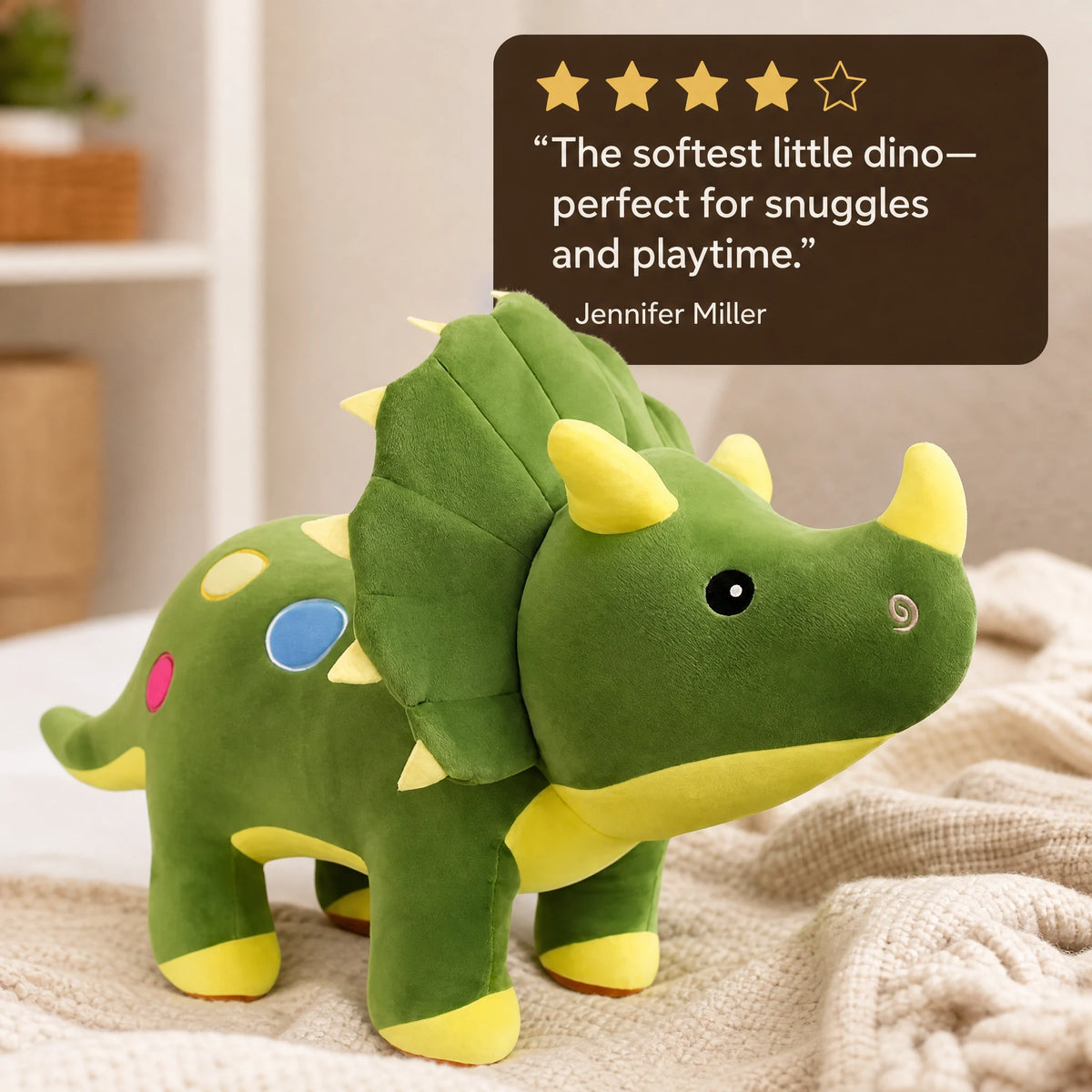 Triceratops Plush - Green Three-Horned Dinosaur - Image témoignage