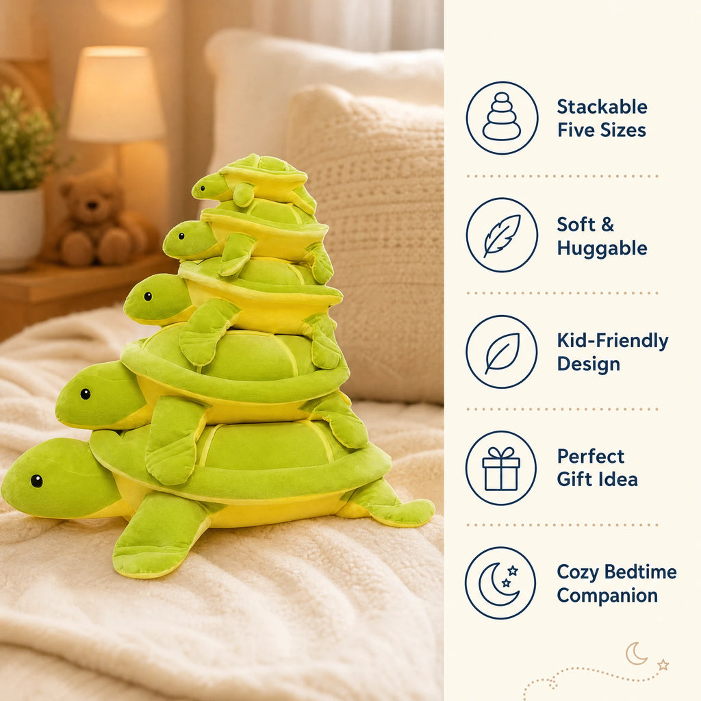 Turtle Plush Cushion with Five Stackable Sizes - Bénéfices produit