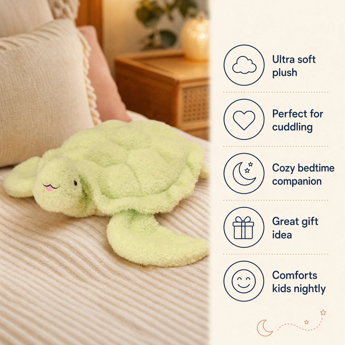 Turtle Plush, Giant Fluffy Soft Cushion with Cheerful Face - Bénéfices produit