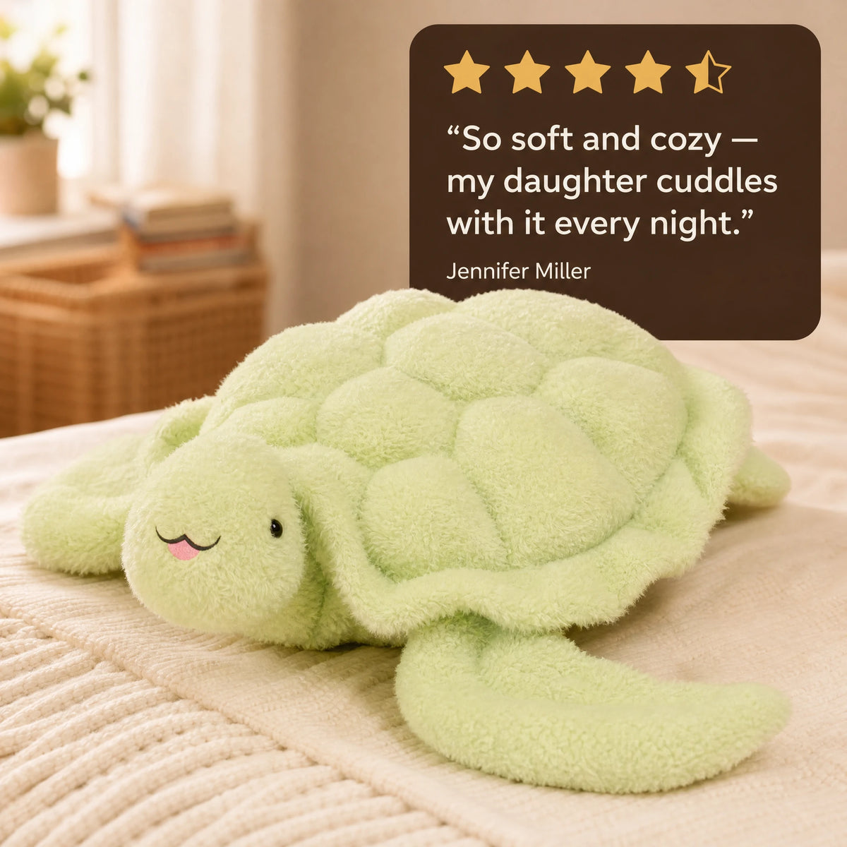 Turtle Plush, Giant Fluffy Soft Cushion with Cheerful Face - Image témoignage