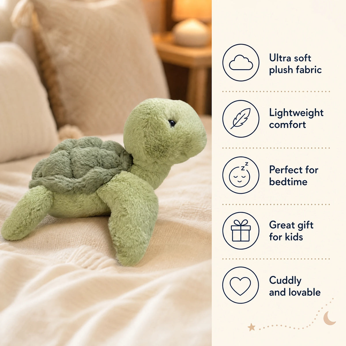Turtle Plush – Soft Green Companion with Textured Shell - Bénéfices produit