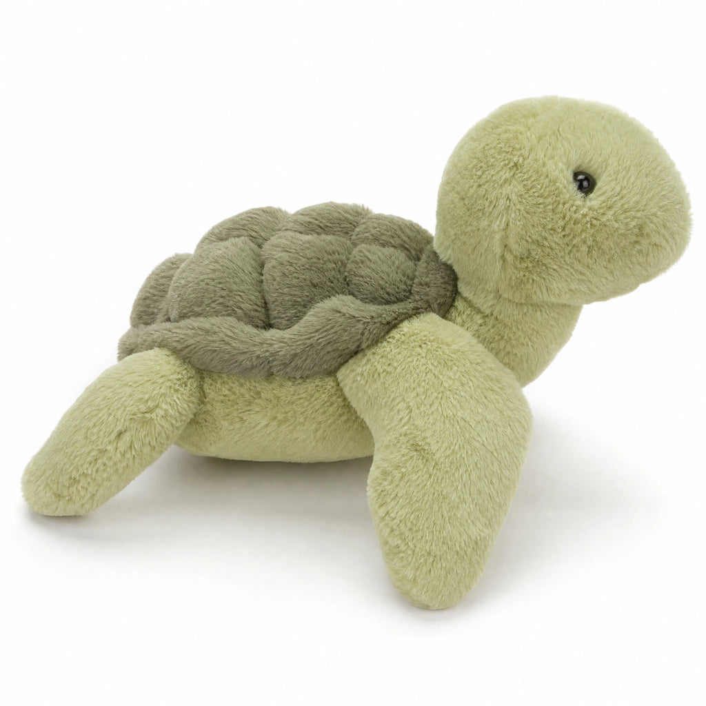 Turtle Plush – Soft Green Companion with Textured Shell - Fond blanc