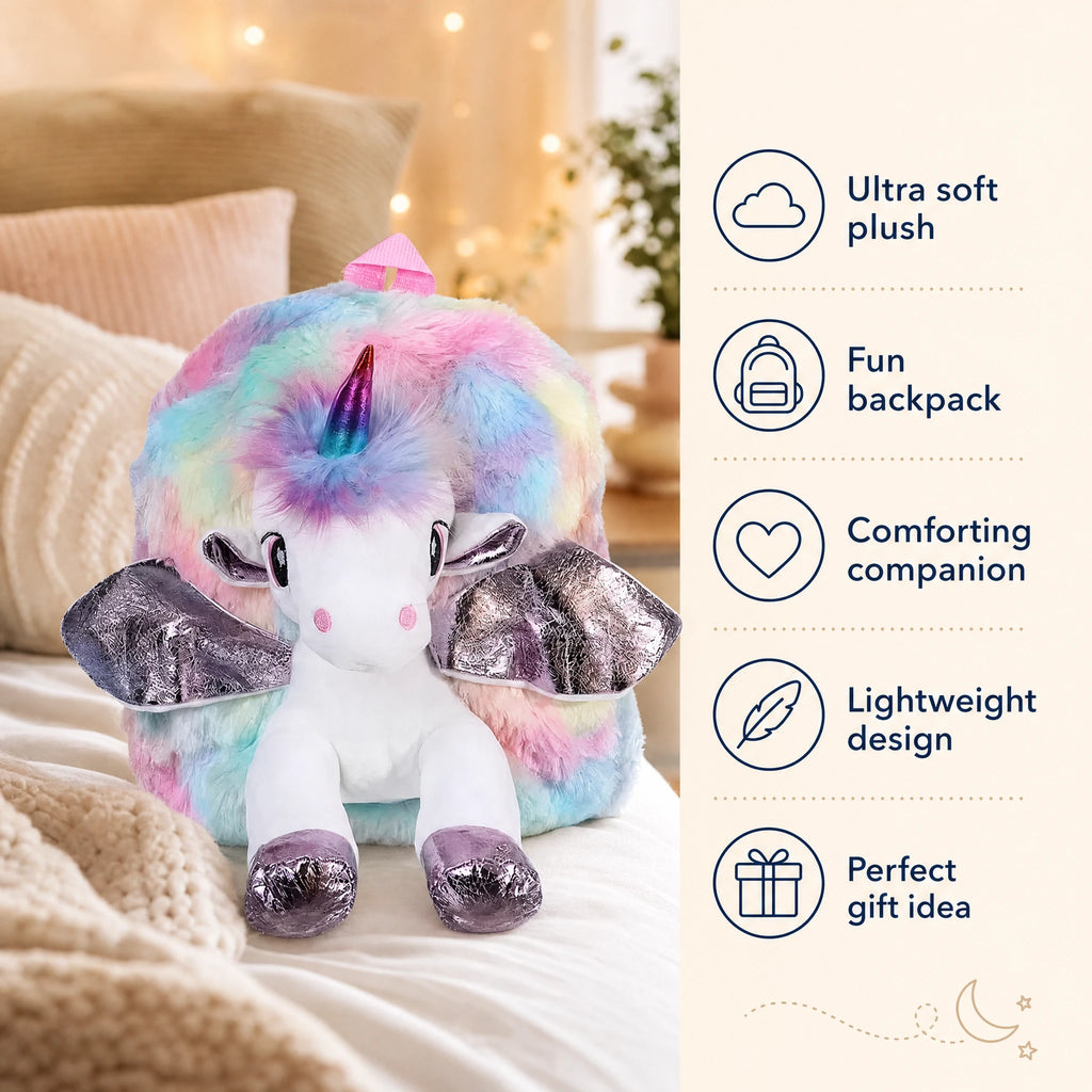 Unicorn Backpack Plush with Rainbow Faux Fur - Bénéfices produit