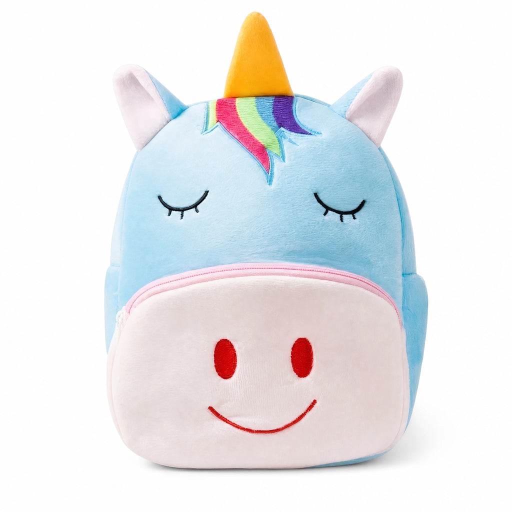 Unicorn Backpack with Rainbow Mane and Plush Design - Fond blanc