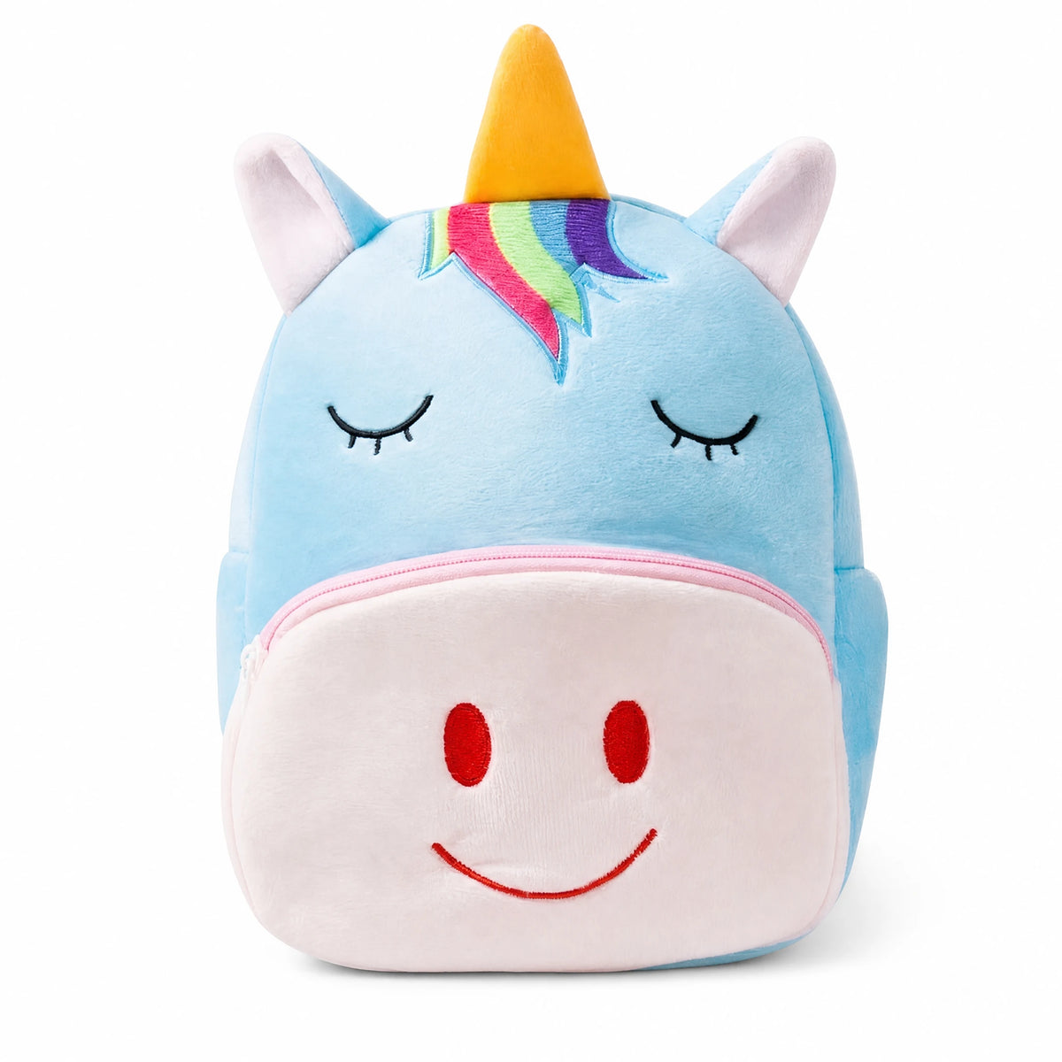 Unicorn Backpack with Rainbow Mane and Plush Design - Fond blanc