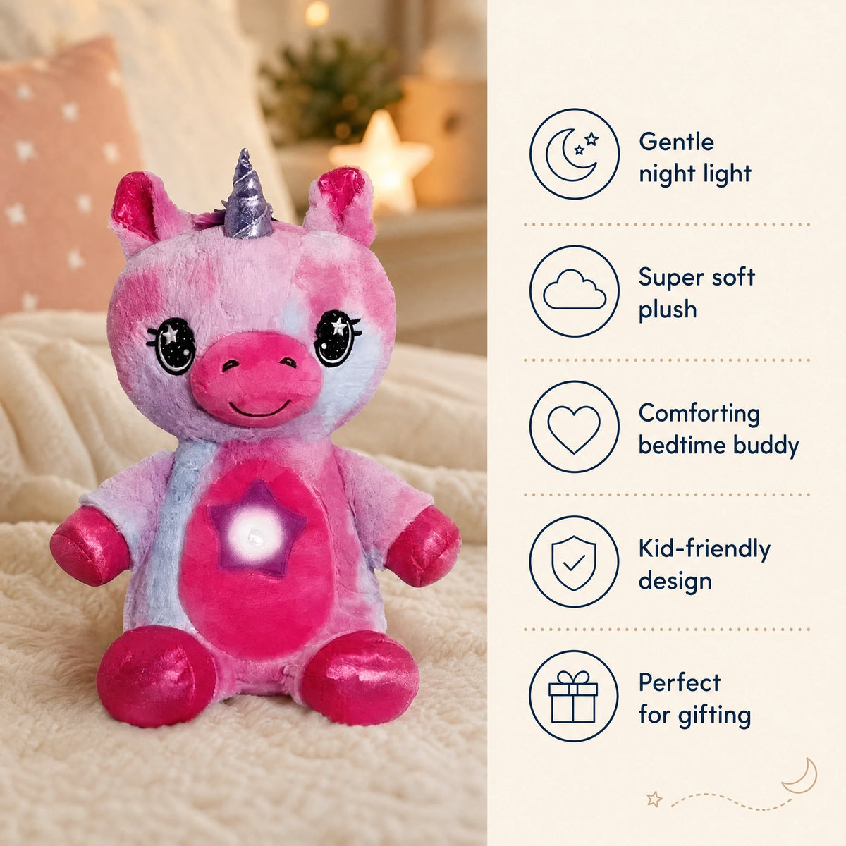Unicorn Plush Nightlight with Soothing Light and Music - Bénéfices produit