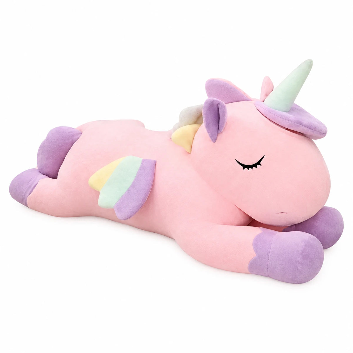Unicorn Plush Pillow in Pink or White with Rainbow Mane - Pink / 35.5in / 90cm … (3 tailles)