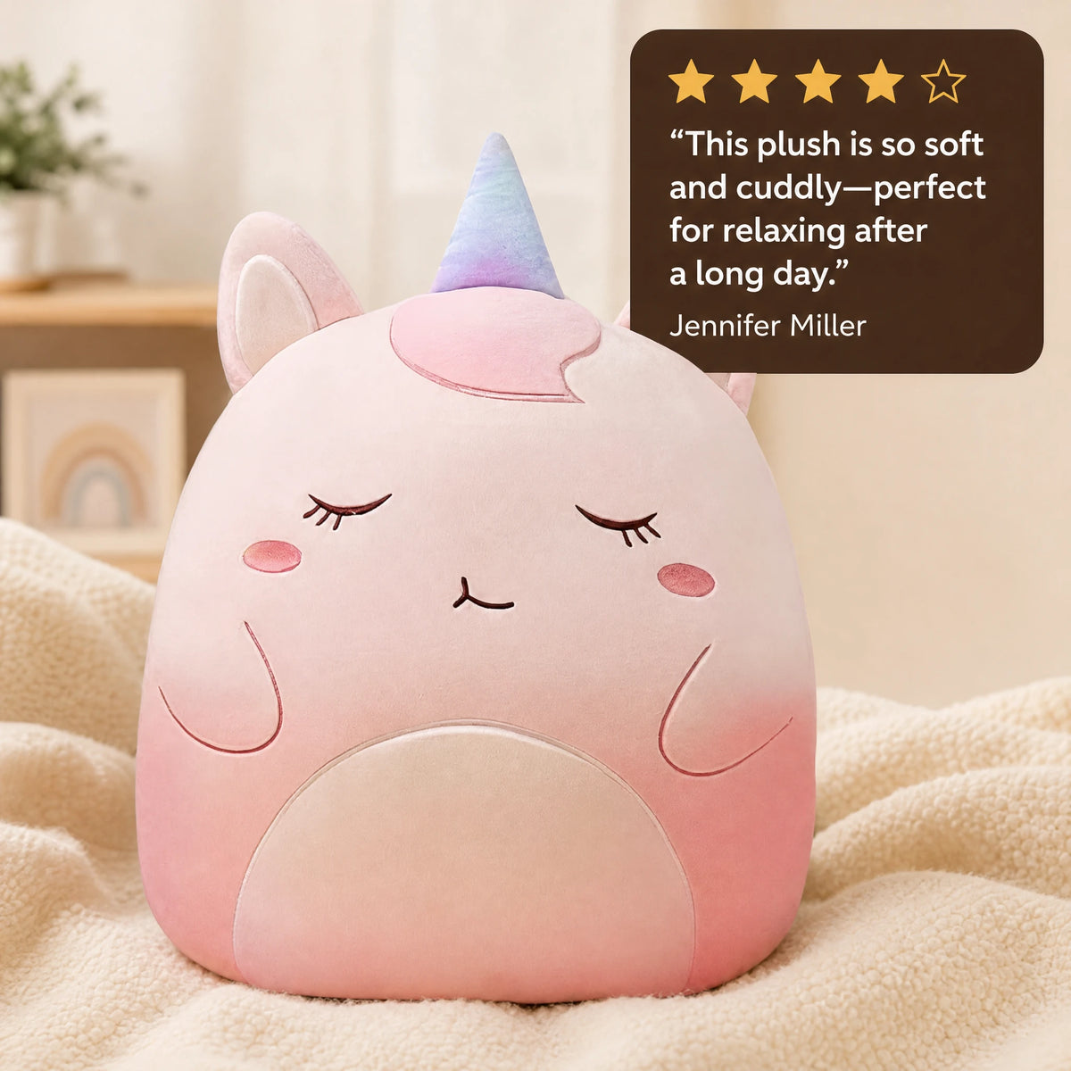 Unicorn Plush Pillow with Hidden Blanket Compartment - Image témoignage