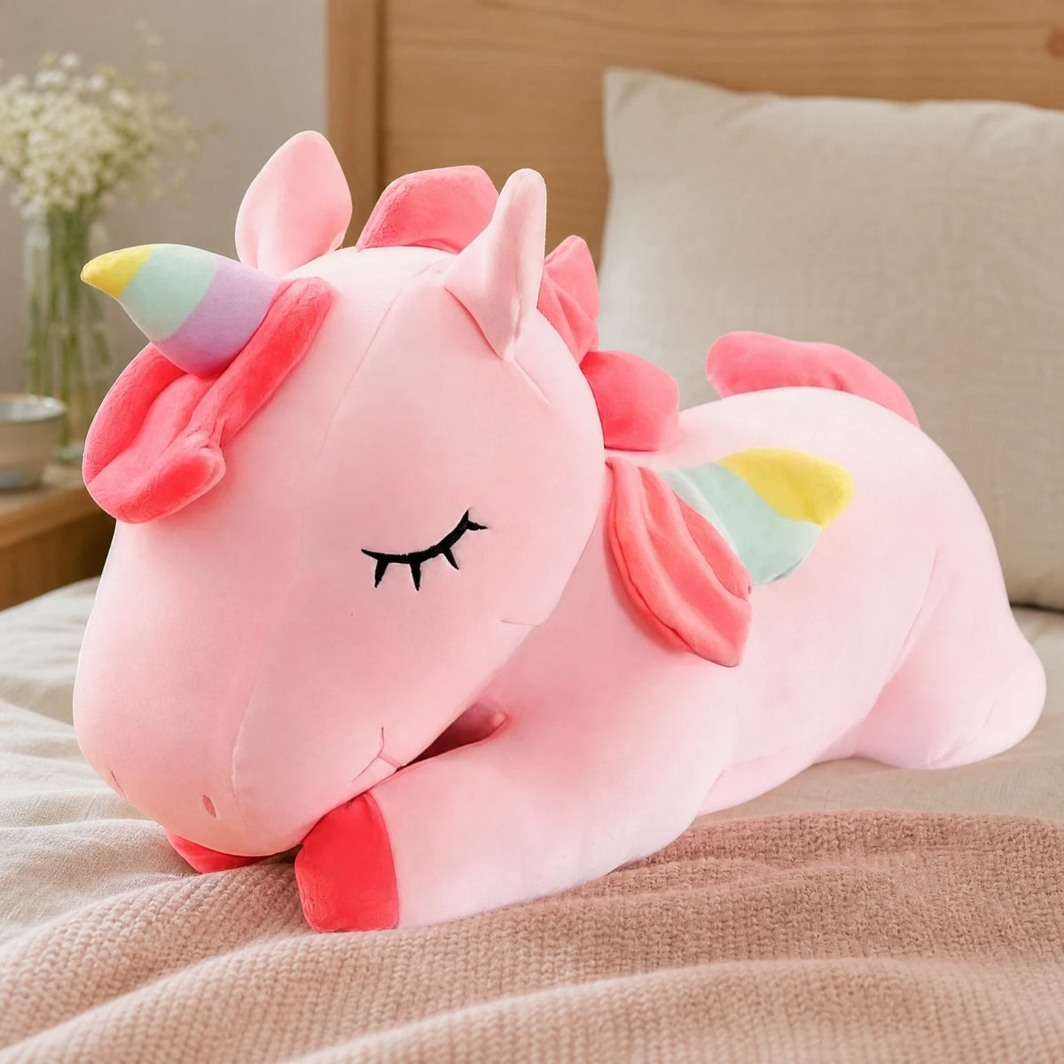 Unicorn Plush Pink with Rainbow Details and Soft Fur - Utilisation du produit