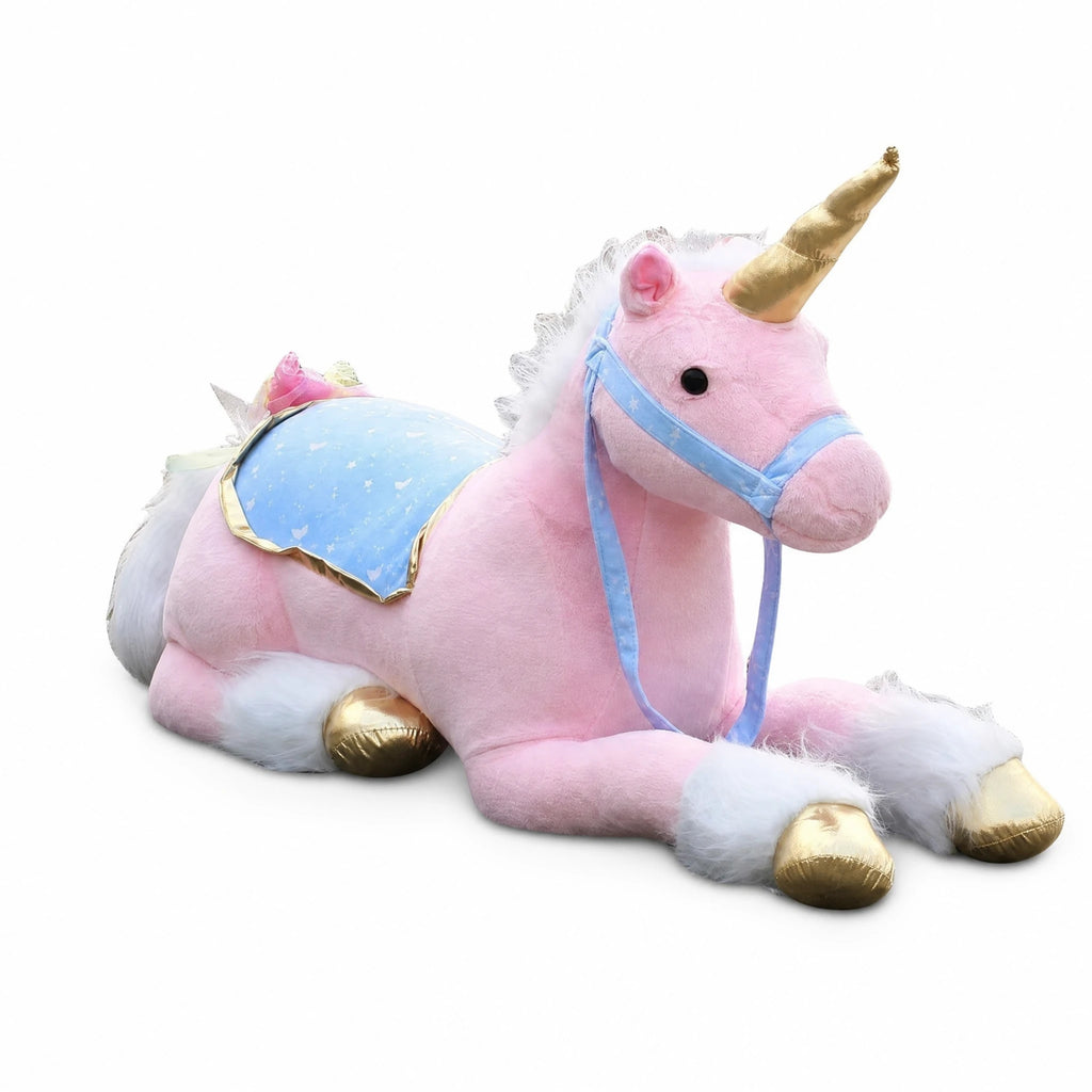 Unicorn Plush Riding Toy – Giant Pink Stuffed Animal - Fond blanc