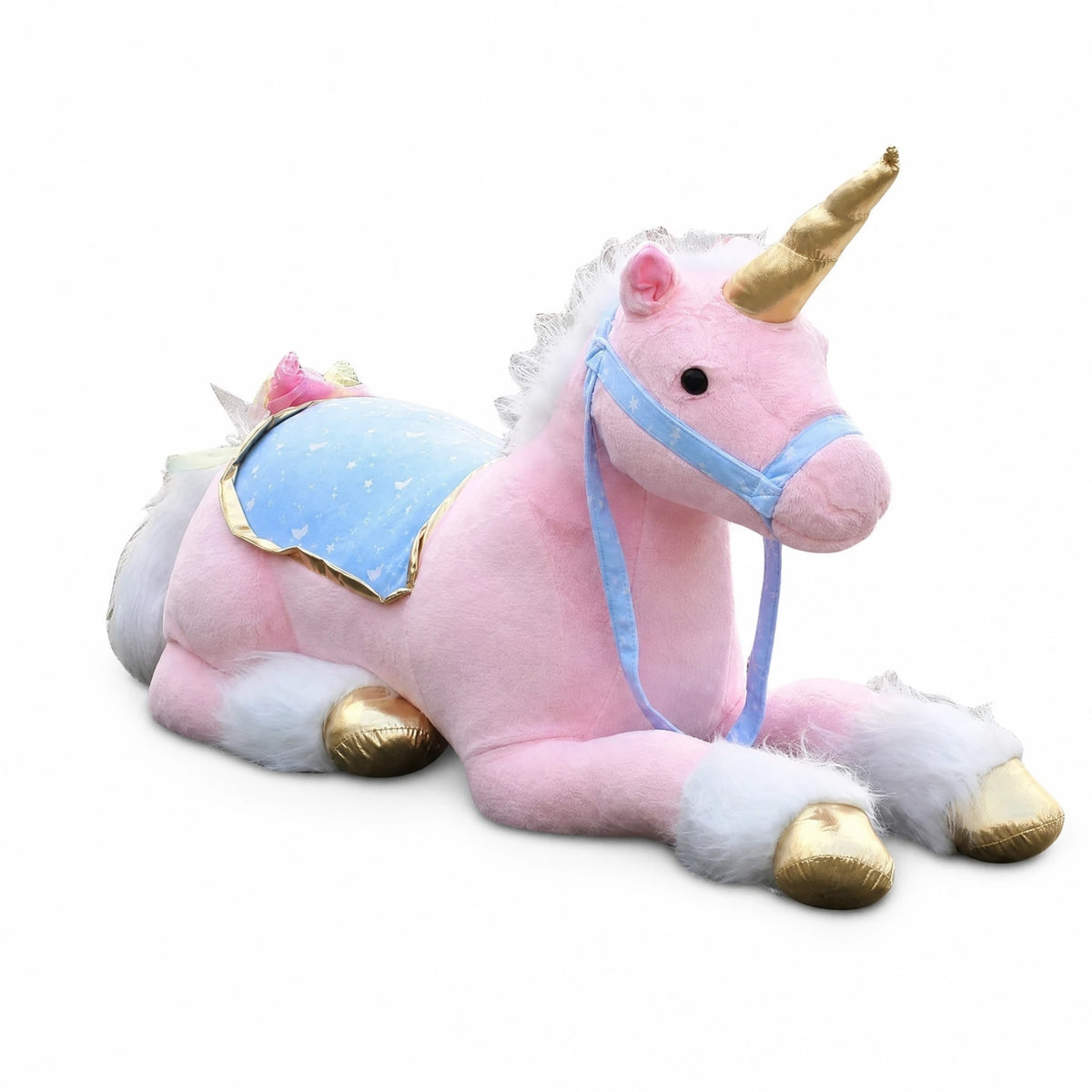 Unicorn Plush Riding Toy – Giant Pink Stuffed Animal - Fond blanc