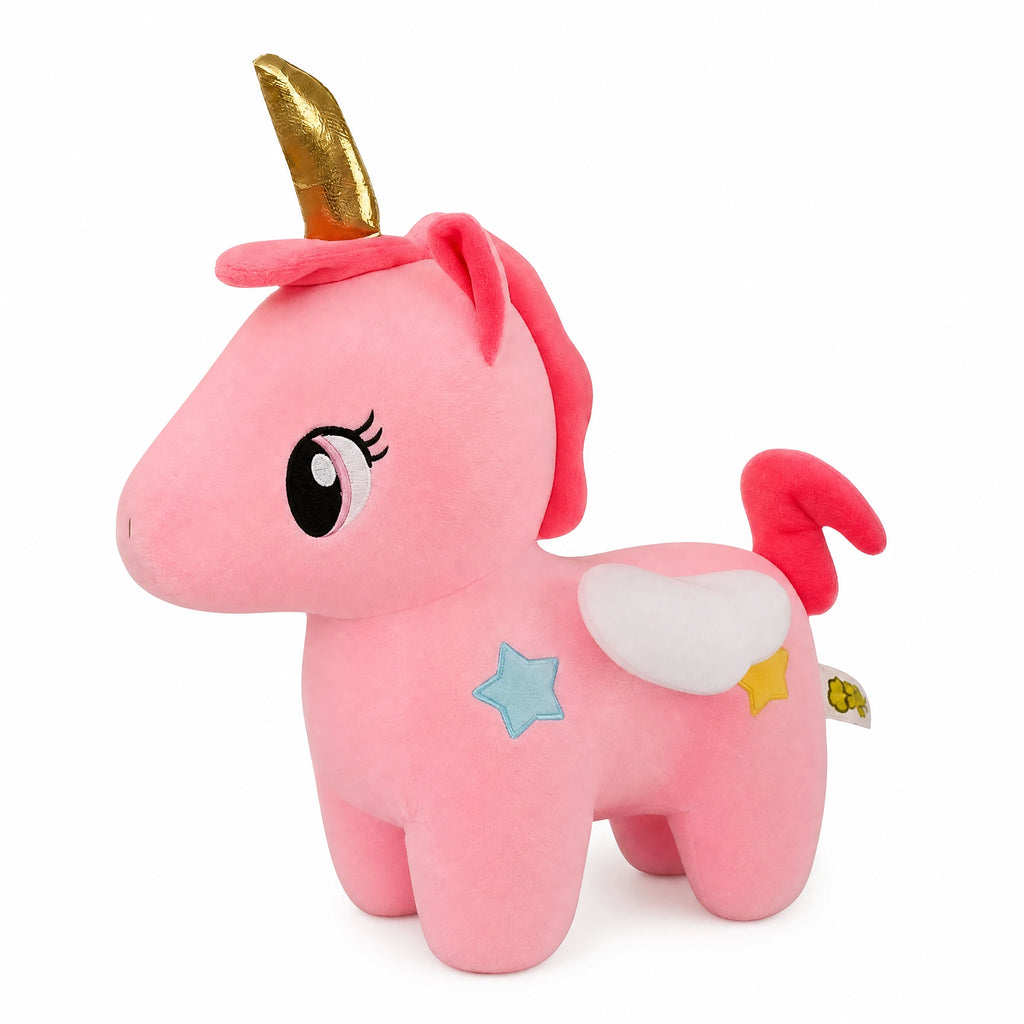 Unicorn Plush with Golden Horn and Star Details - Fond blanc