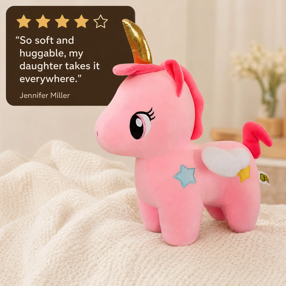 Unicorn Plush with Golden Horn and Star Details - Image témoignage