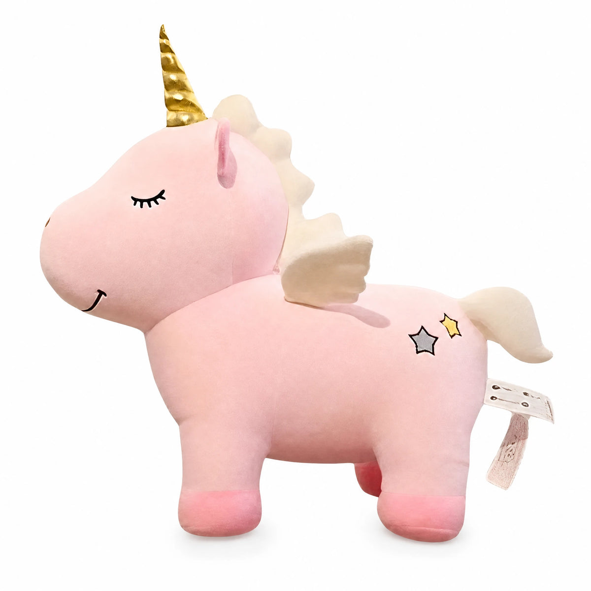 Unicorn Plush with Golden Horn and Wings - Fond blanc