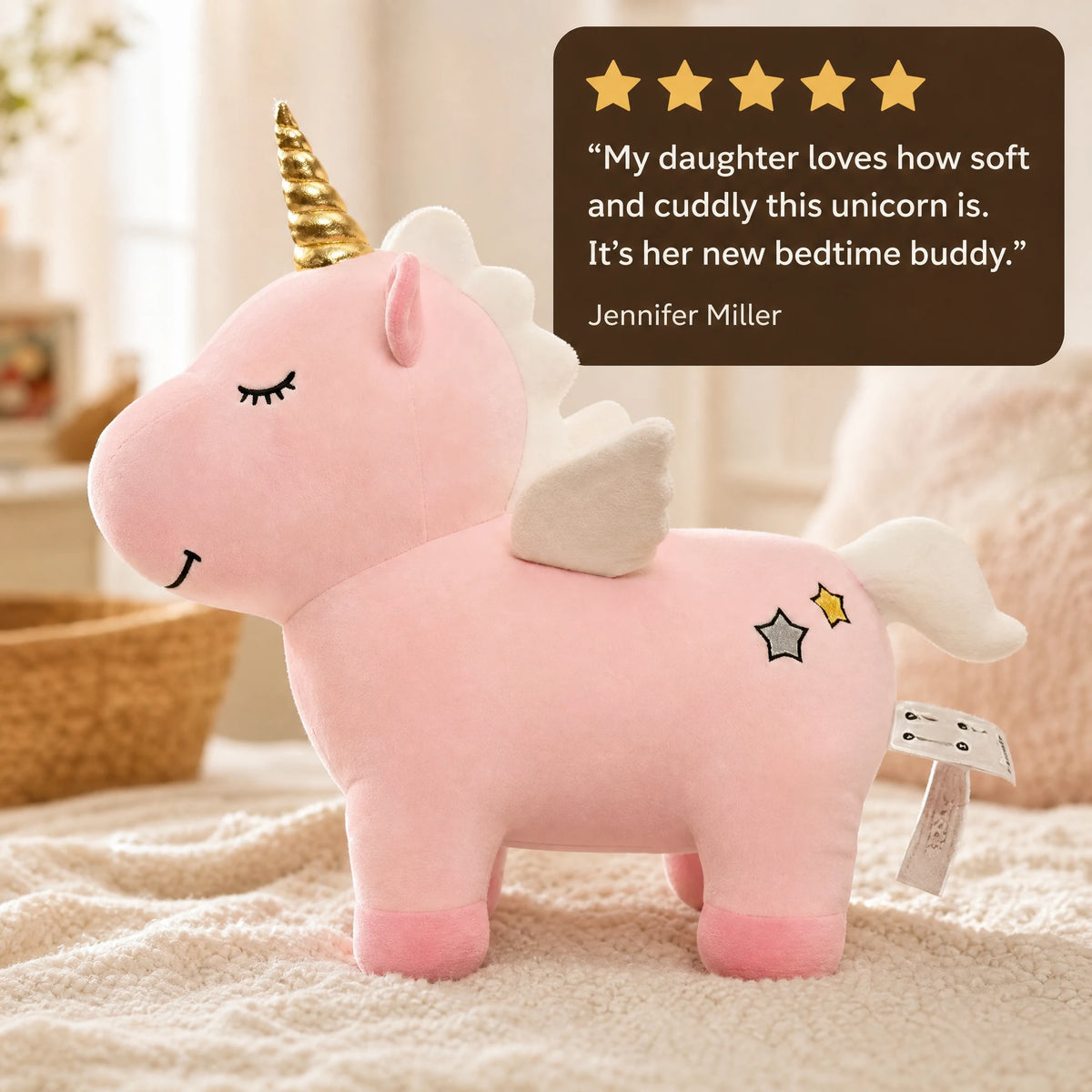 Unicorn Plush with Golden Horn and Wings - Image témoignage