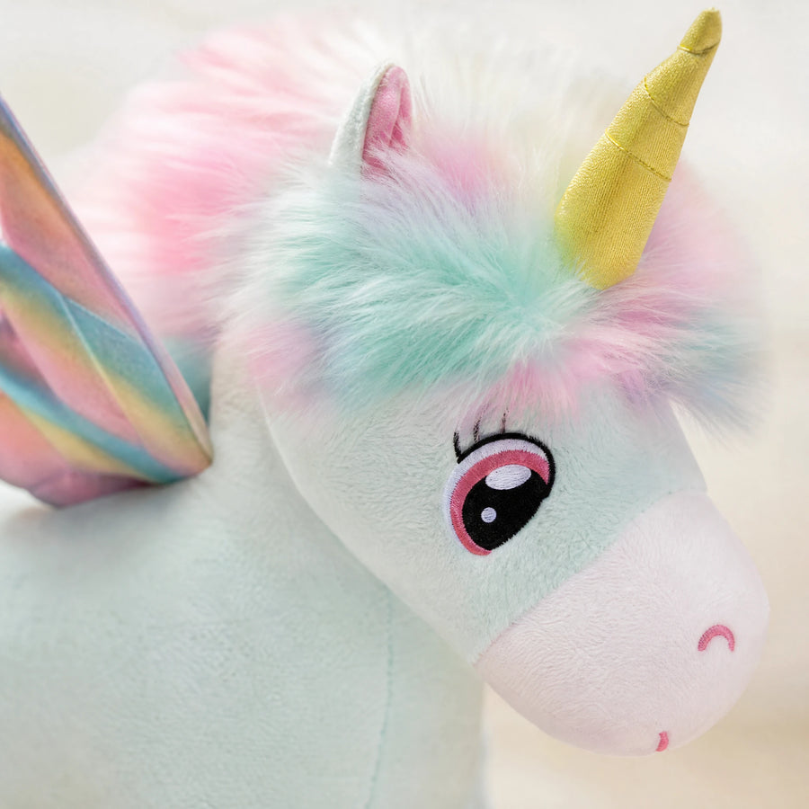 Unicorn Plush with Pastel Rainbow Mane and Wings - Détail matière